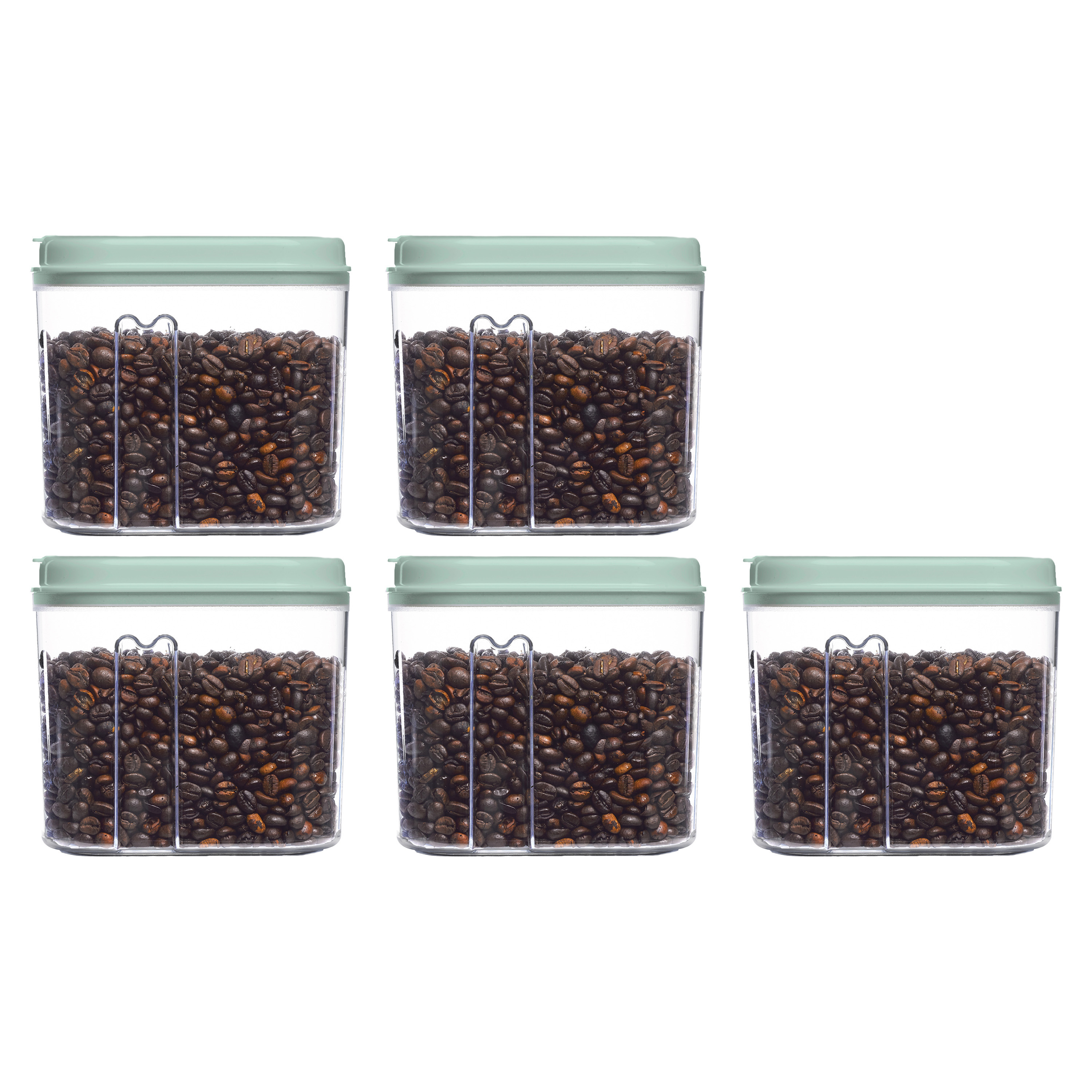 PlasticForte Voedselcontainer strooibus - 5x - mintgroen - 1000 ml - kunststof - 15 x 8 x 14 cm - voorraadpot -