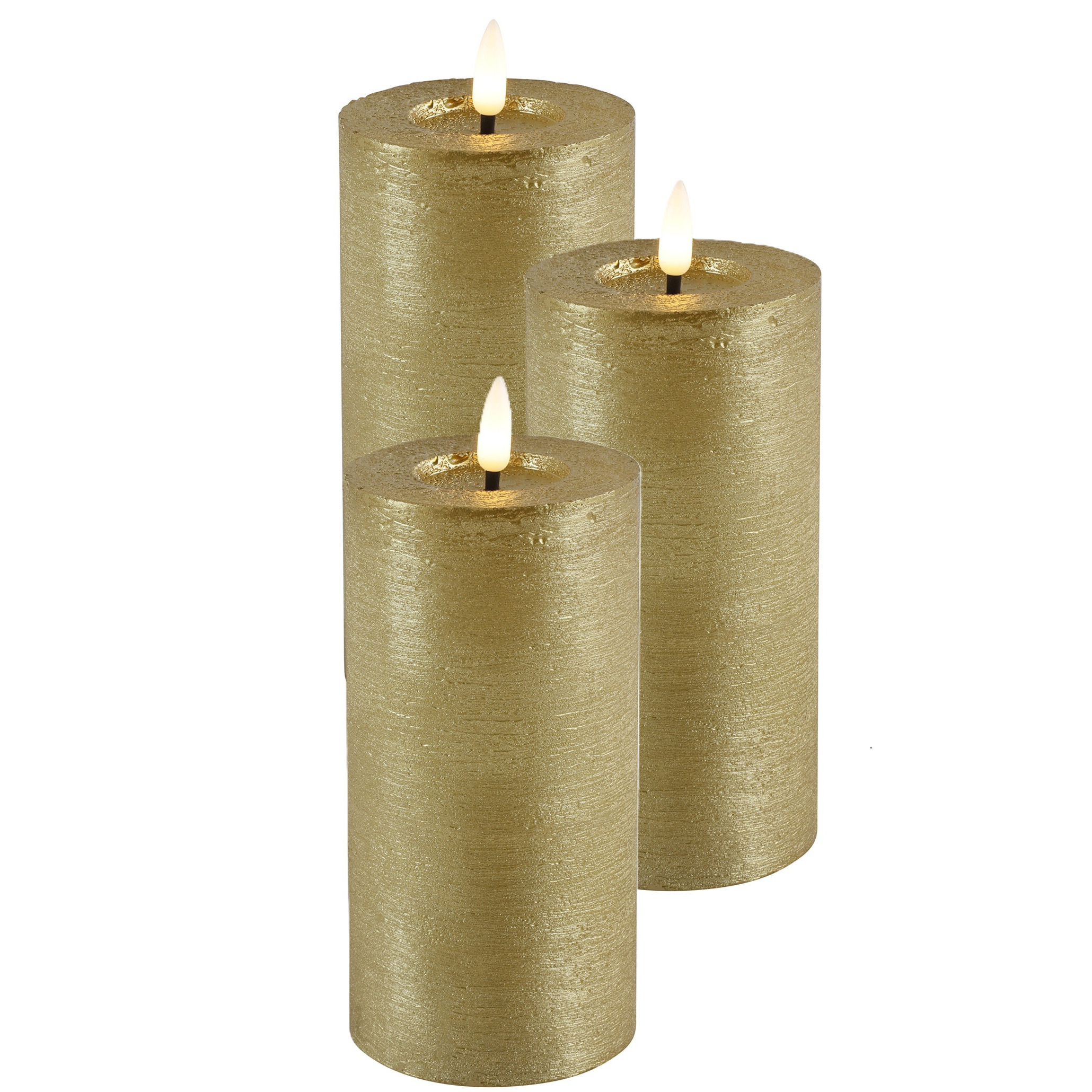 Countryfield LED kaars/stompkaars - 3x - goud - D7,5 x H15 cm - timer -