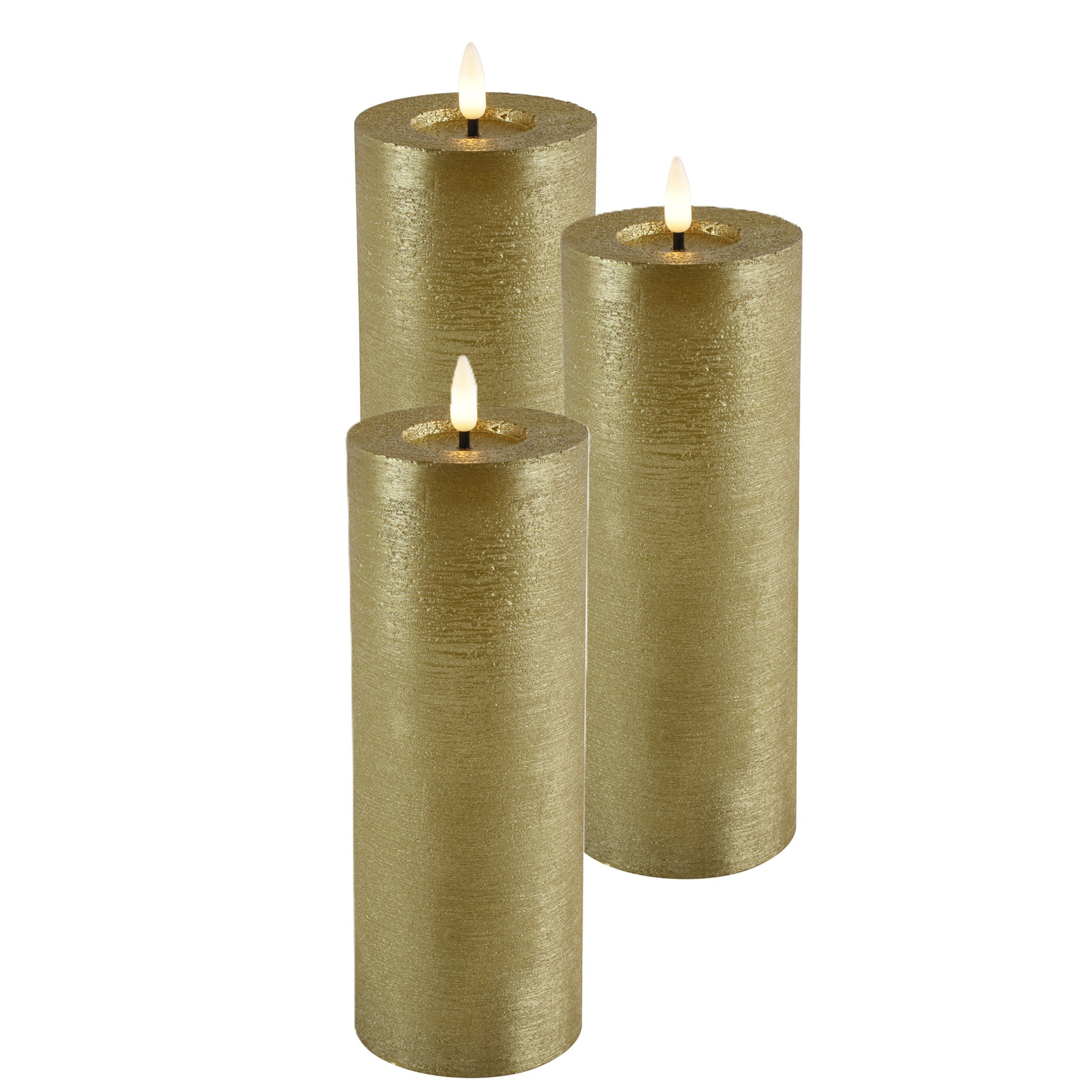 Countryfield LED kaars/stompkaars - 3x - goud - D7,5 x H20 cm - timer - warm wit -