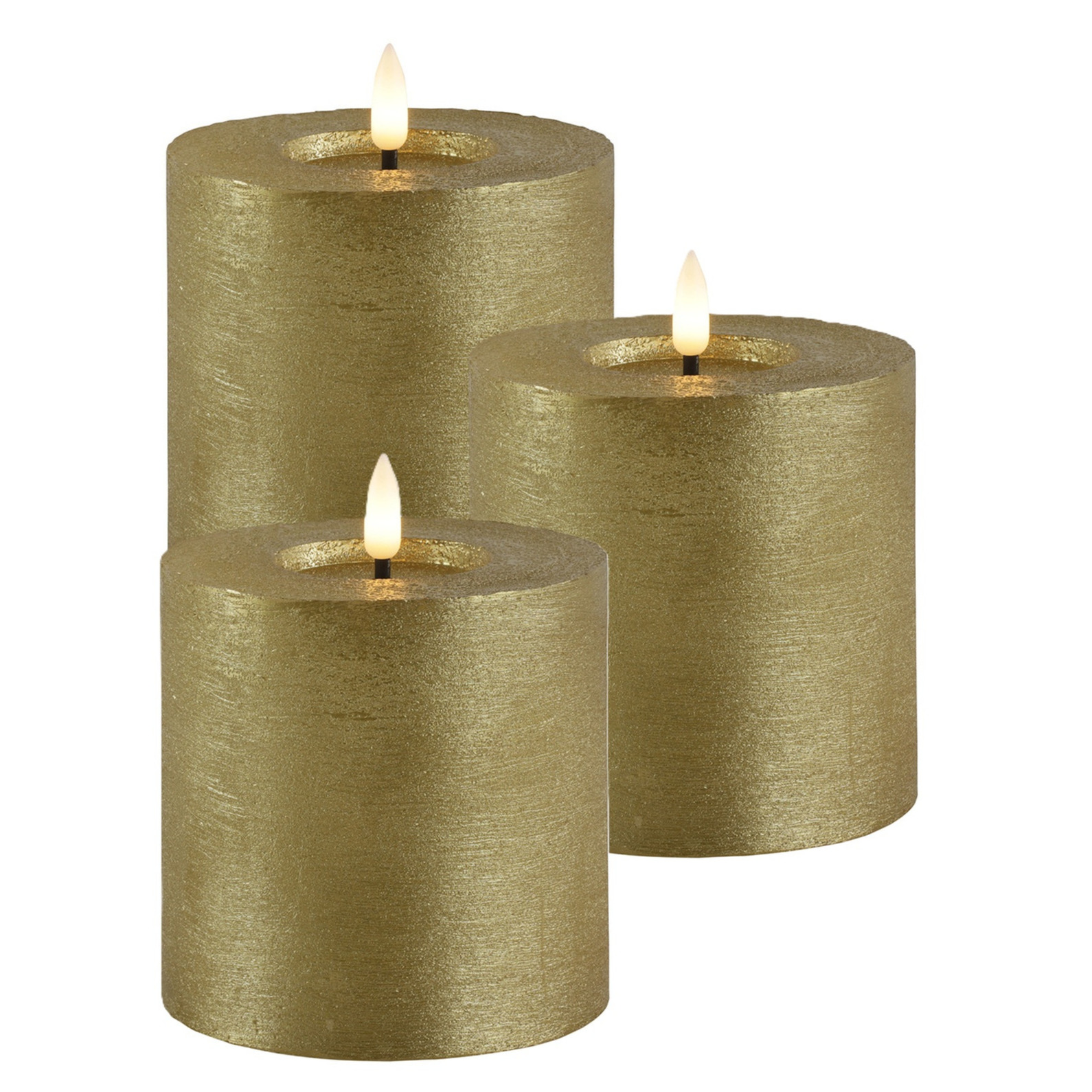 Countryfield LED kaars/stompkaars - 3x - goud - D10 x H10 cm - timer - warm wit -