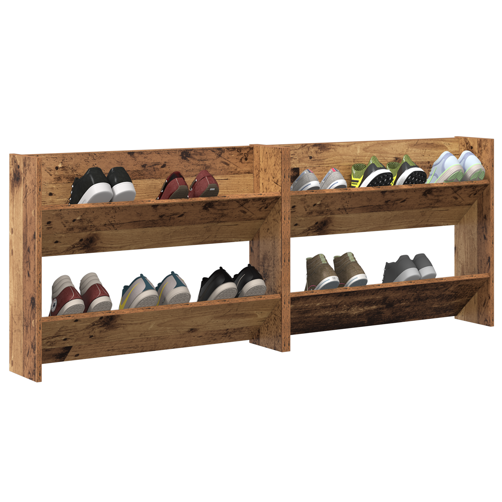 vidaXL Wand Schoenenkasten met plank 2 pcs Oud hout Bewerkt hout
