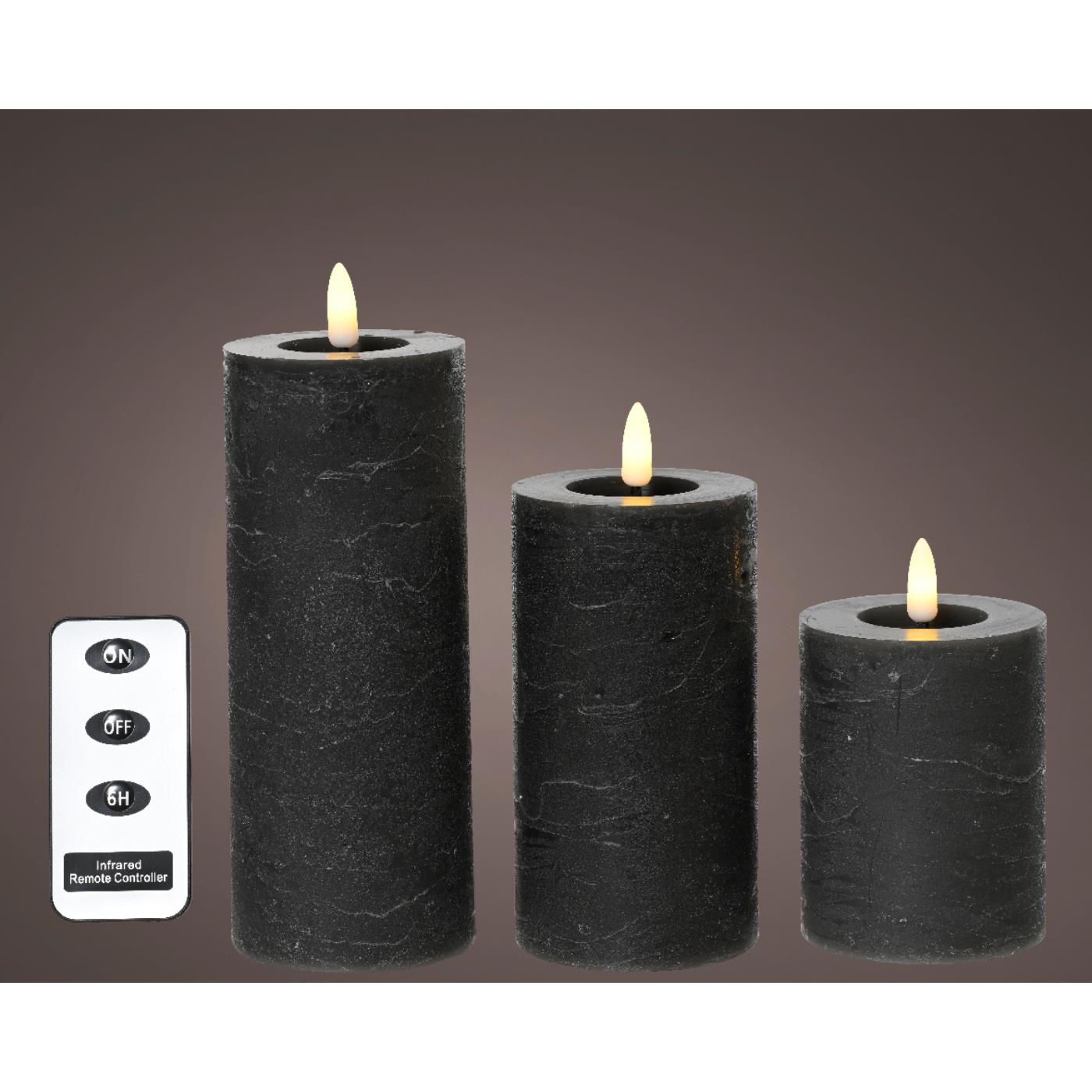 Lumineo LED Kaarsenset wax 3-delig grijs