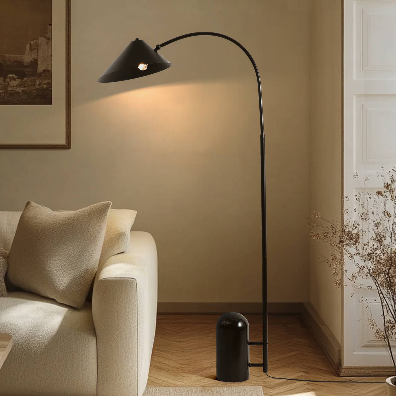 LUCANDE vloerlamp Alviero, 157 cm, zwart, metaal, marmer