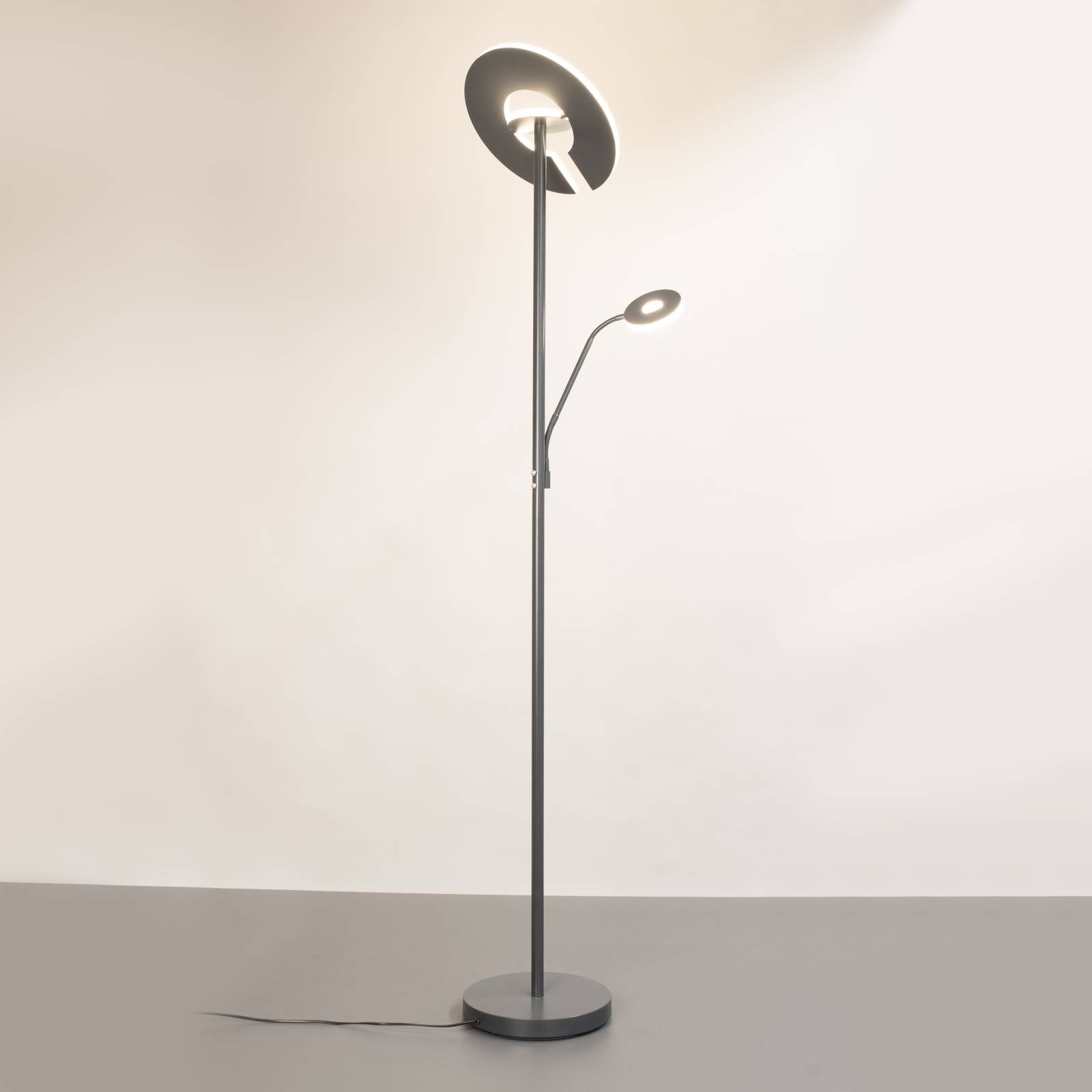 FISCHER & HONSEL LED vloerlamp Dent, zandgrijs, 180 cm, metaal, CCT, 2-lamps.
