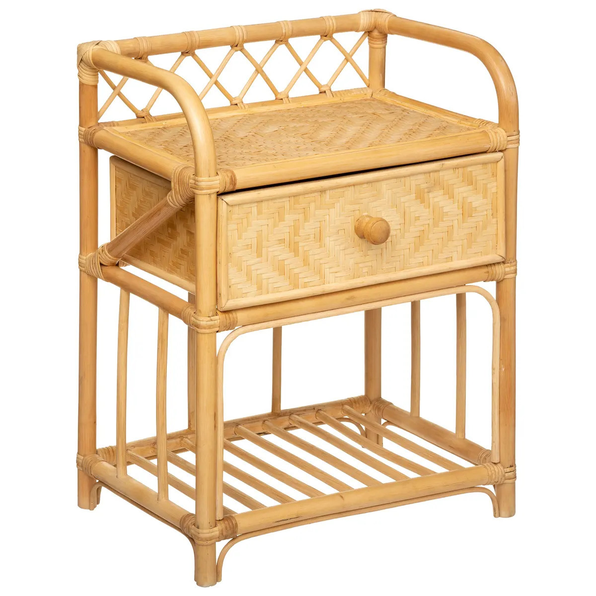 Atmosphera Nachtkastje Rotan - Ibiza stijl - bamboe hout - met lade - 45 x 30 x 60 cm -