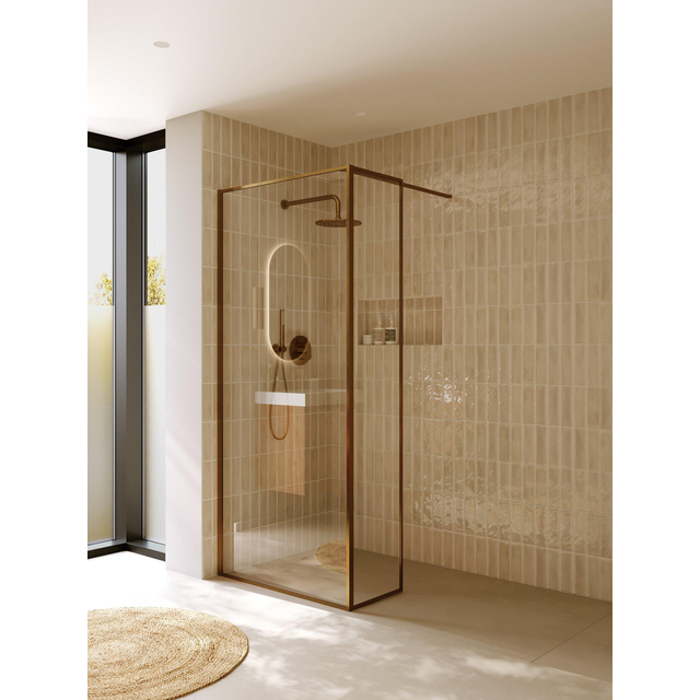 Riho Define Inloopdouche - 90x40x200cm - L vorm - met Define Deco Screen - incl. handdoekrek - Copper mat G010009302/G010007302