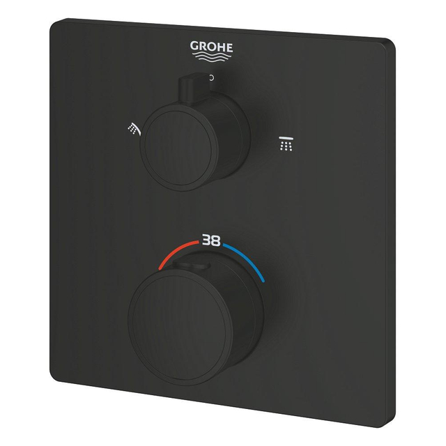 Grohe Grohtherm Douchemengkraan - afdekset - thermostatisch - 2 uitgangen - vierkant - matte black 1022092430