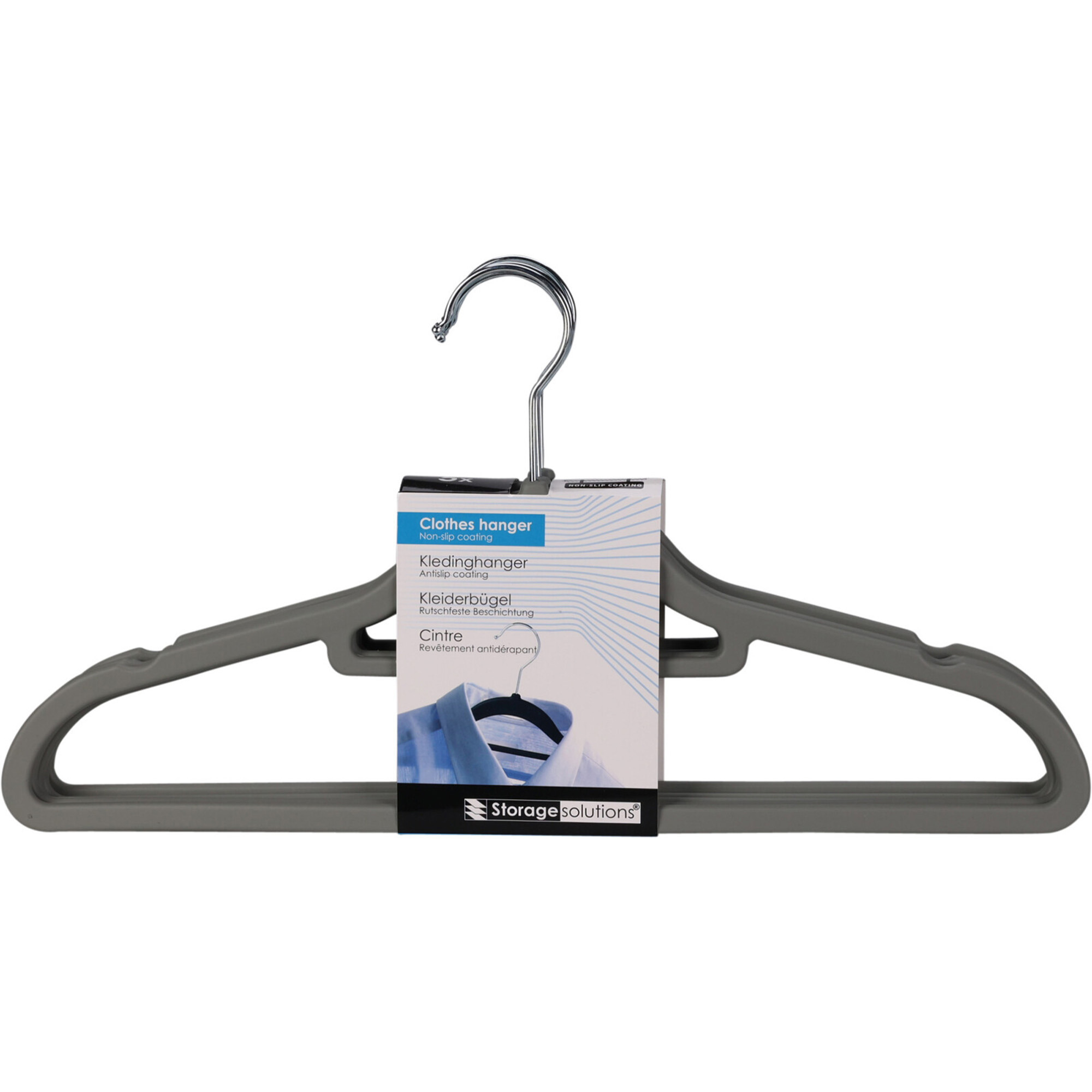Storage Solutions Kledinghangers anti-slip - 5x - kunststof - met broekstang - grijs -