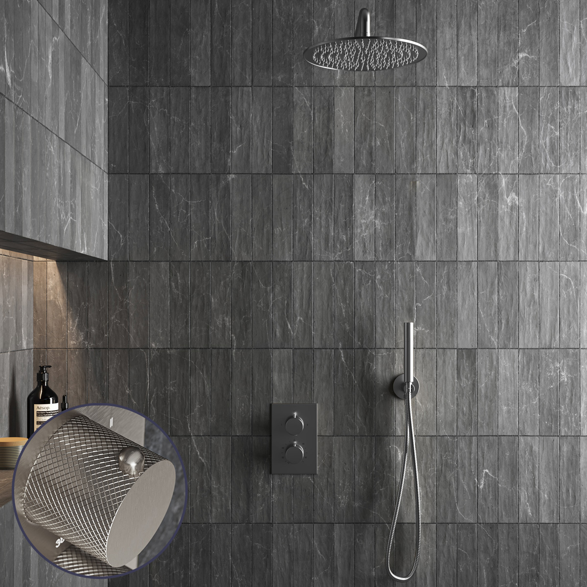 Saniclear Exclusive Curved inbouw regendouche met 20cm hoofddouche en muurarm RVS
