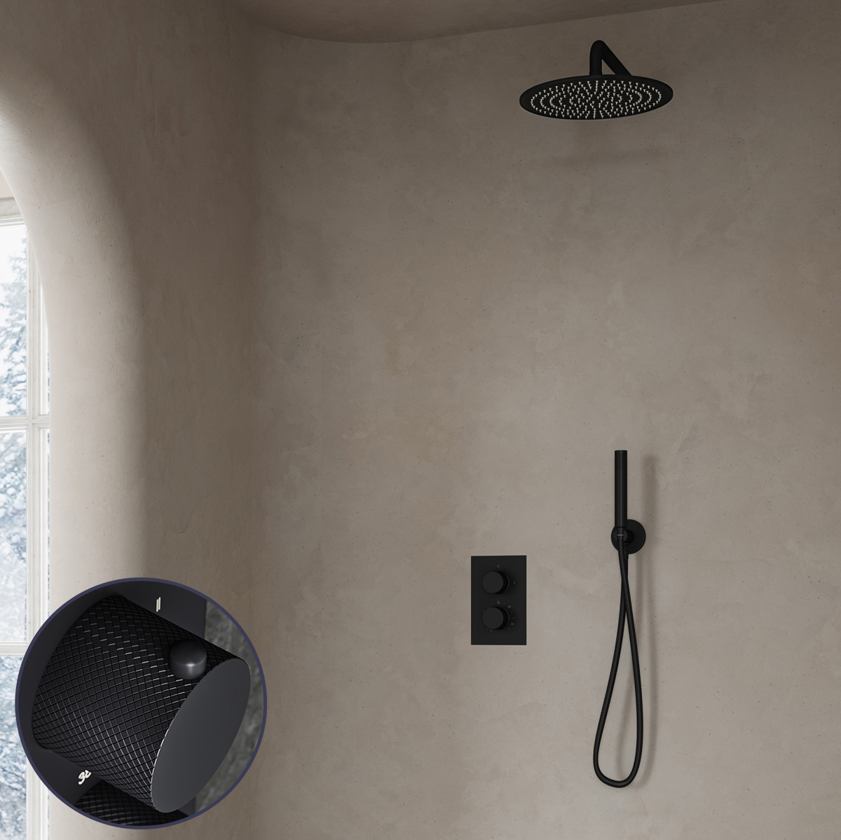 Saniclear Nero Curved inbouw regendouche met 30cm hoofddouche en muurarm zwart mat