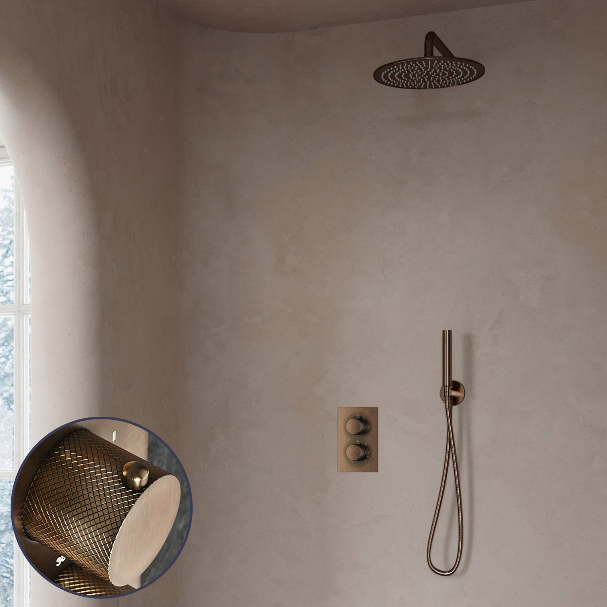 Saniclear Antique Curved inbouw regendouche met 30cm hoofddouche en muurarm verouderd messing