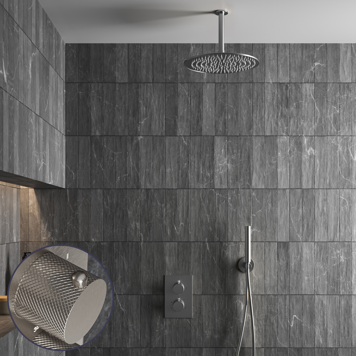 Saniclear Exclusive Curved inbouw regendouche met 20cm hoofddouche en plafondarm RVS