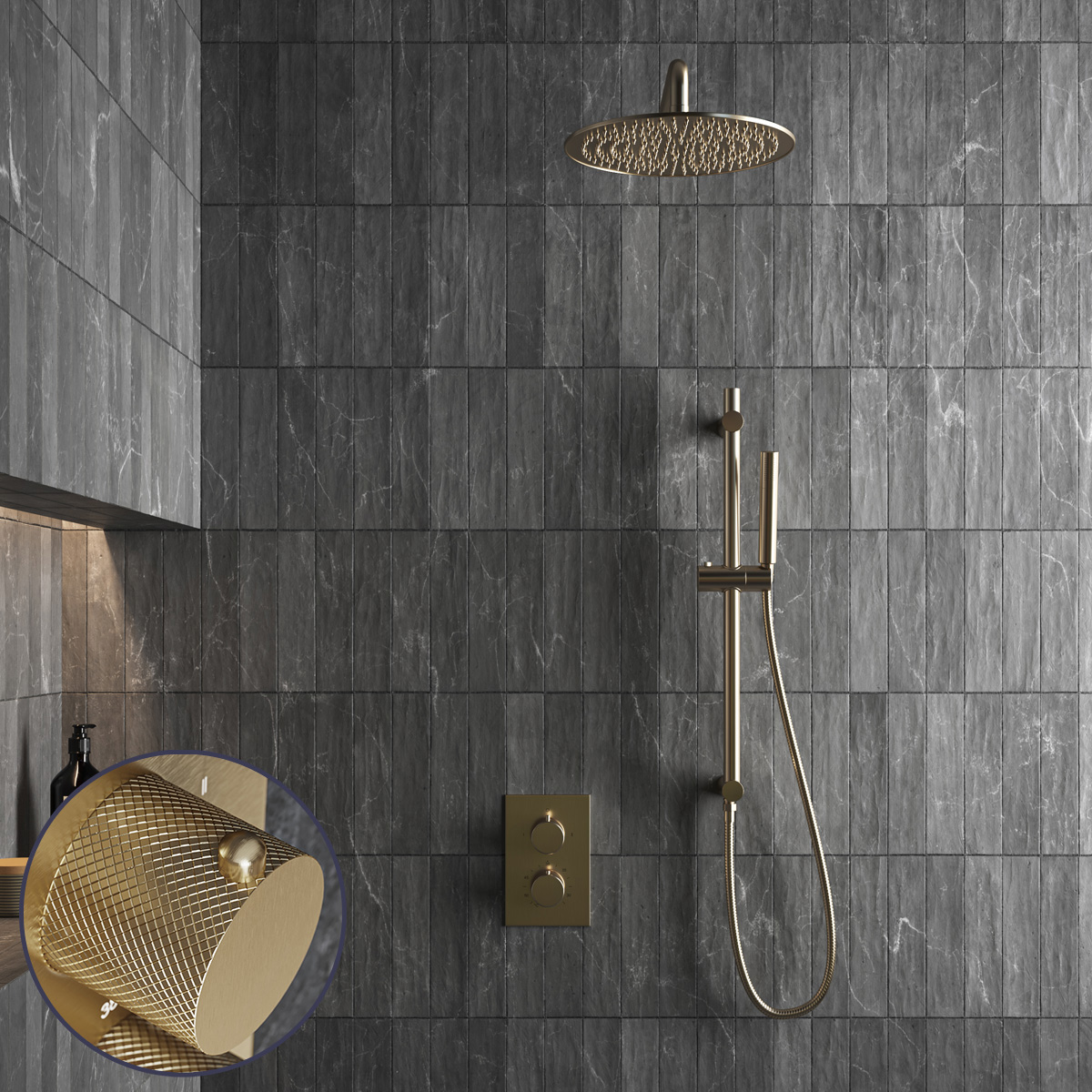 Saniclear Brass Curved inbouw regendouche met 30cm hoofddouche, muurarm en glijstang geborsteld messing - mat goud
