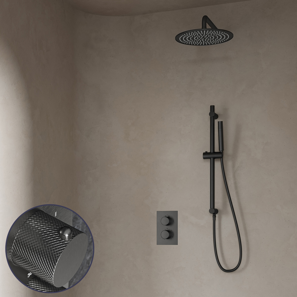 Saniclear Iron Curved inbouw regendouche met 30cm hoofddouche, muurarm en glijstang verouderd ijzer - gunmetal