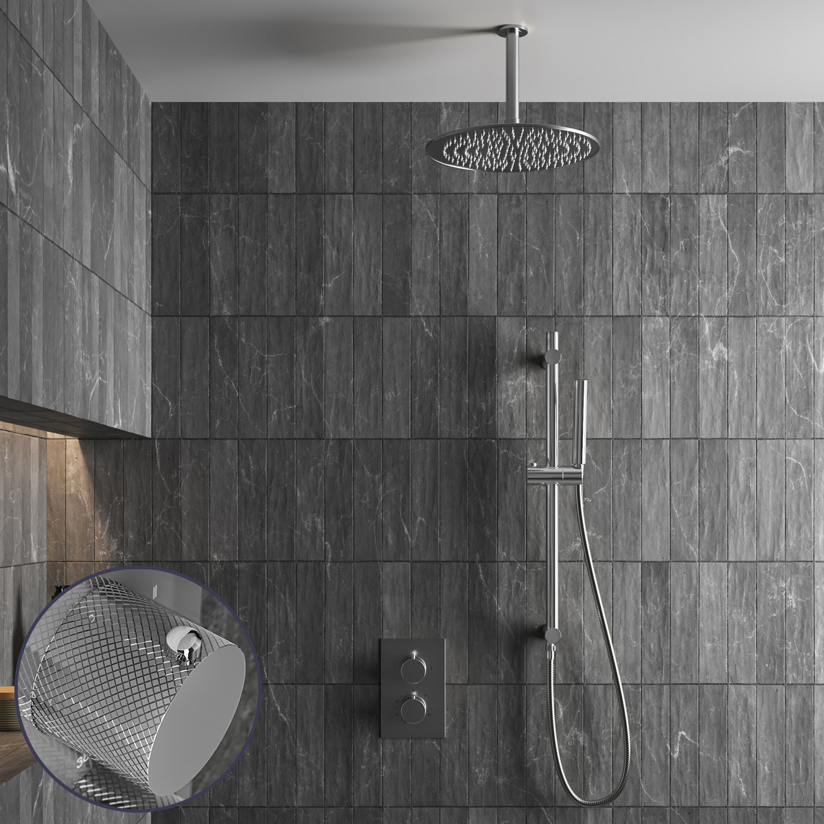 Saniclear Talpa Curved inbouw regendouche met 20cm hoofddouche, plafondarm en glijstang chroom
