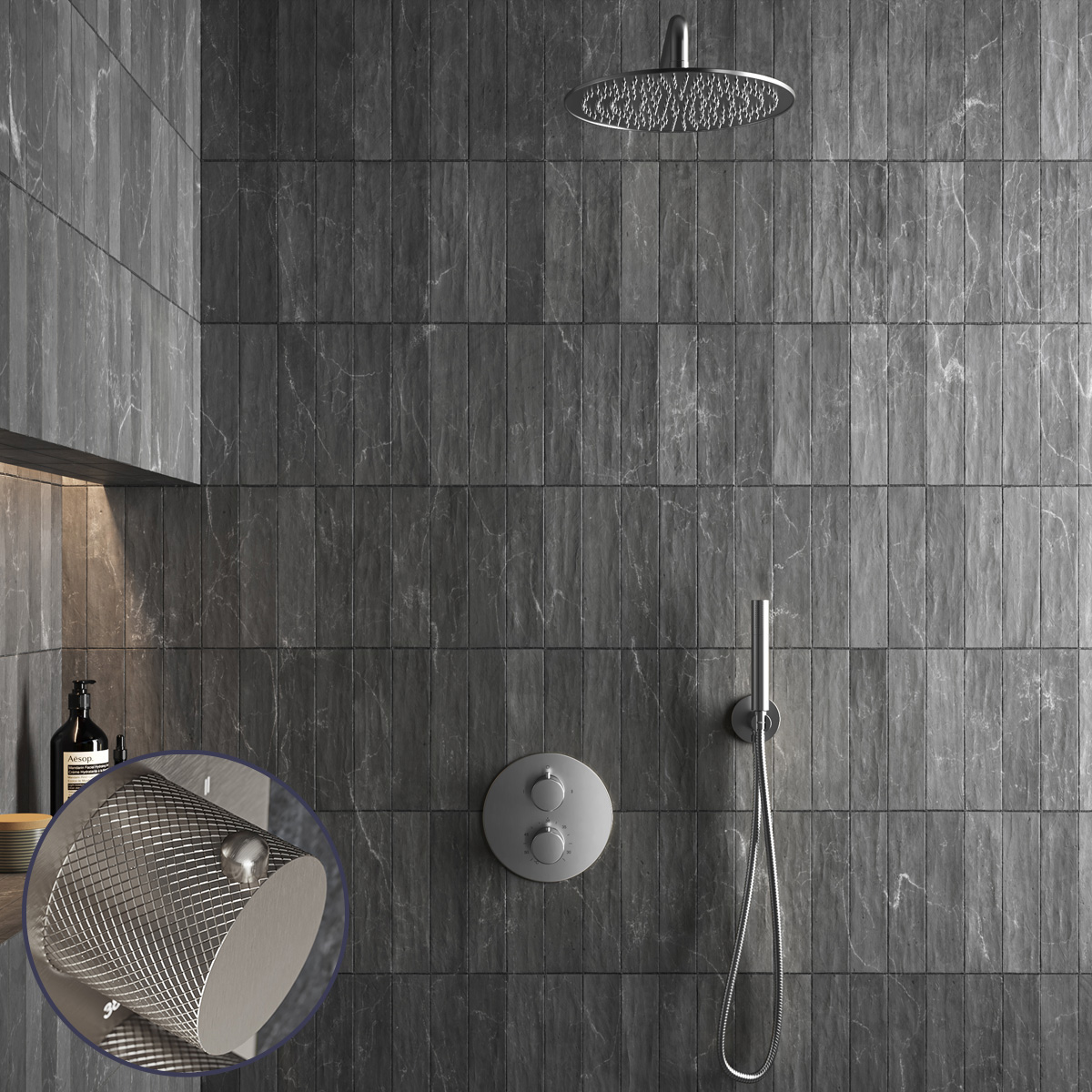 Saniclear Exclusive Curved inbouw regendouche rond met 20cm hoofddouche en muurarm RVS
