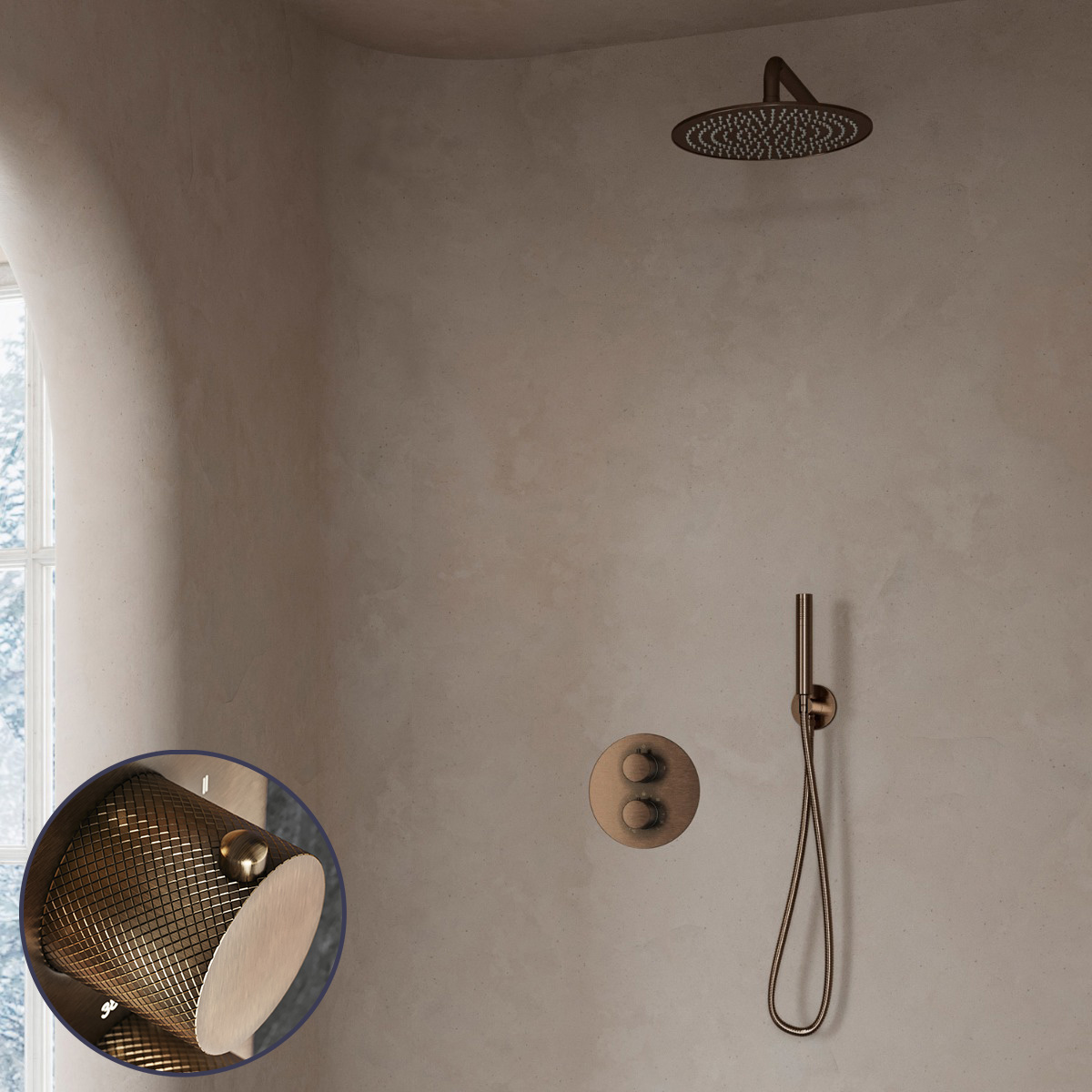 Saniclear Antique Curved inbouw regendouche rond met 30cm hoofddouche en muurarm verouderd messing