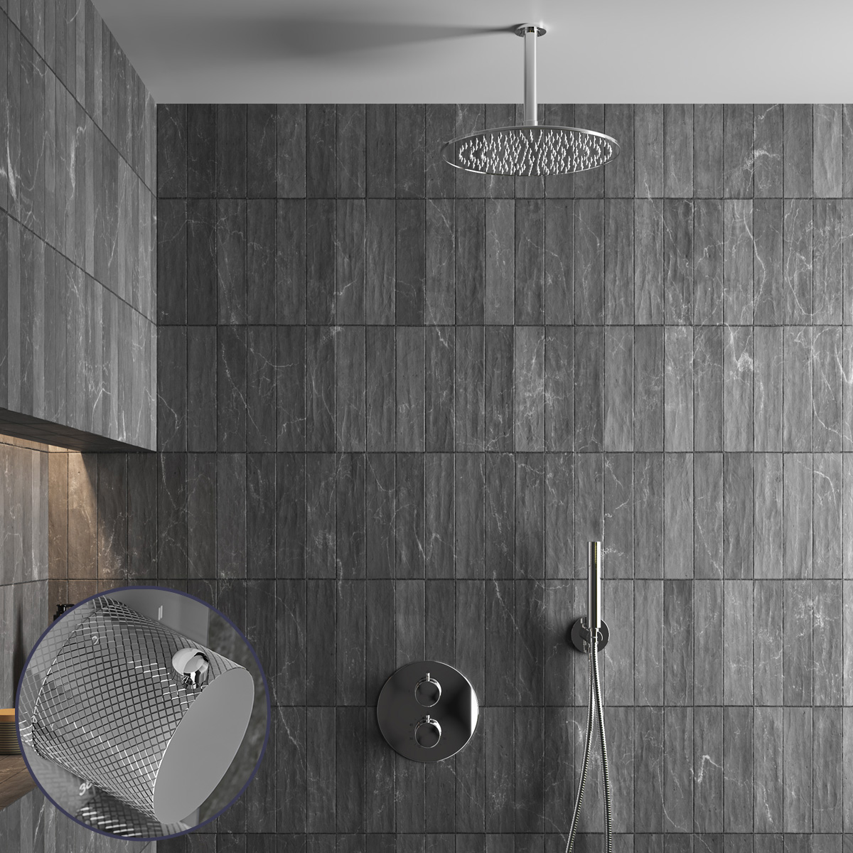 Saniclear Talpa Curved inbouw regendouche rond met 30cm hoofddouche en plafondarm chroom