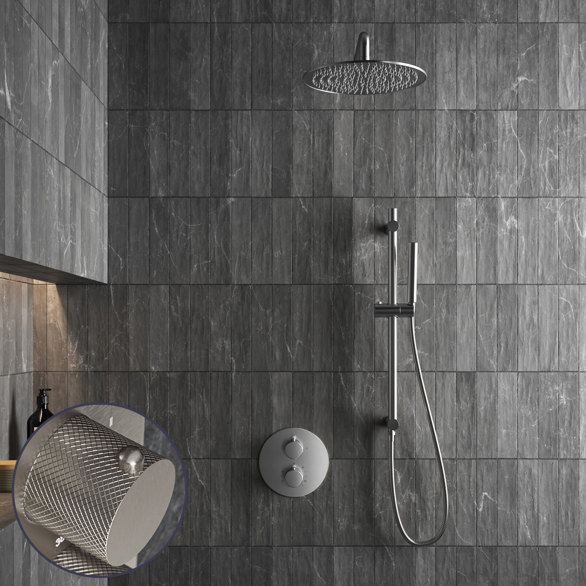 Saniclear Exclusive Curved inbouw regendouche rond met 30cm hoofddouche, muurarm en glijstang RVS