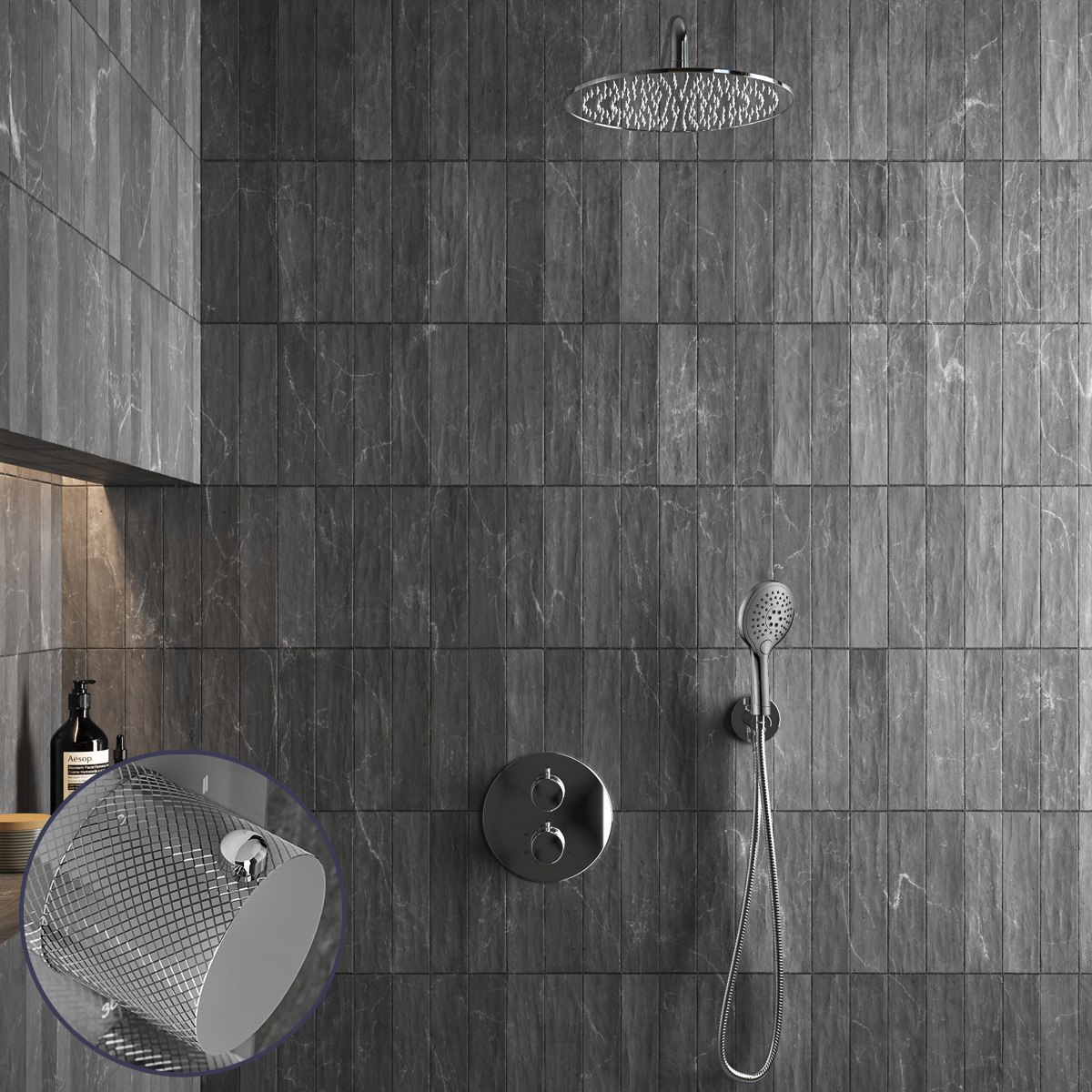 Saniclear Talpa Curved inbouw regendouche rond met 30cm hoofddouche, muurarm en 2 standen handdouche chroom