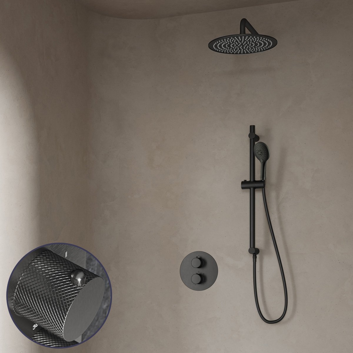 Saniclear Iron Curved inbouw regendouche rond met 30cm hoofddouche, muurarm, 2 standen handdouche en glijstang verouderd ijzer - gunmetal