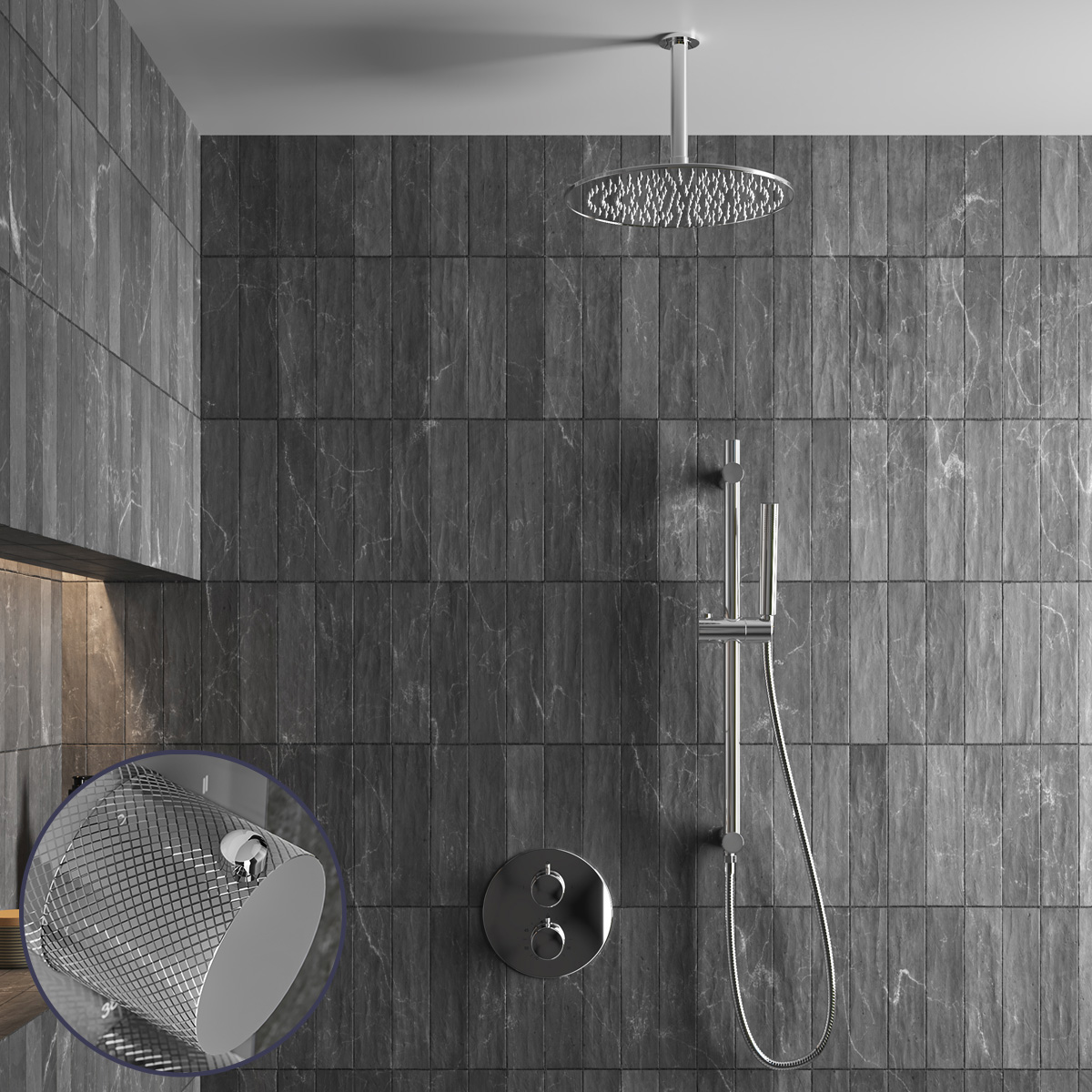 Saniclear Talpa Curved inbouw regendouche rond met 30cm hoofddouche, plafondarm en glijstang chroom