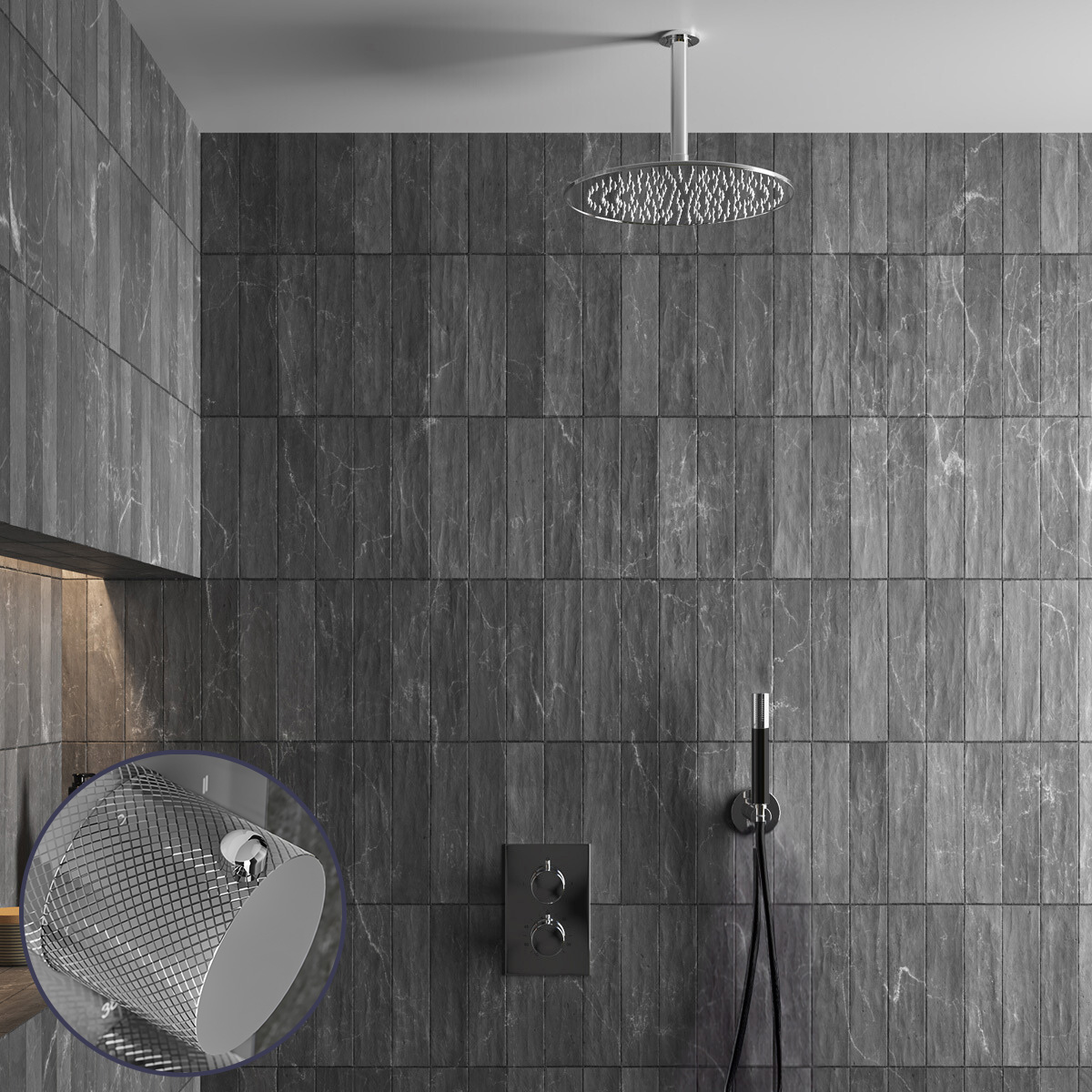 Saniclear Talpa Curved Pro inbouw regendouche met 30cm hoofddouche en plafondarm chroom