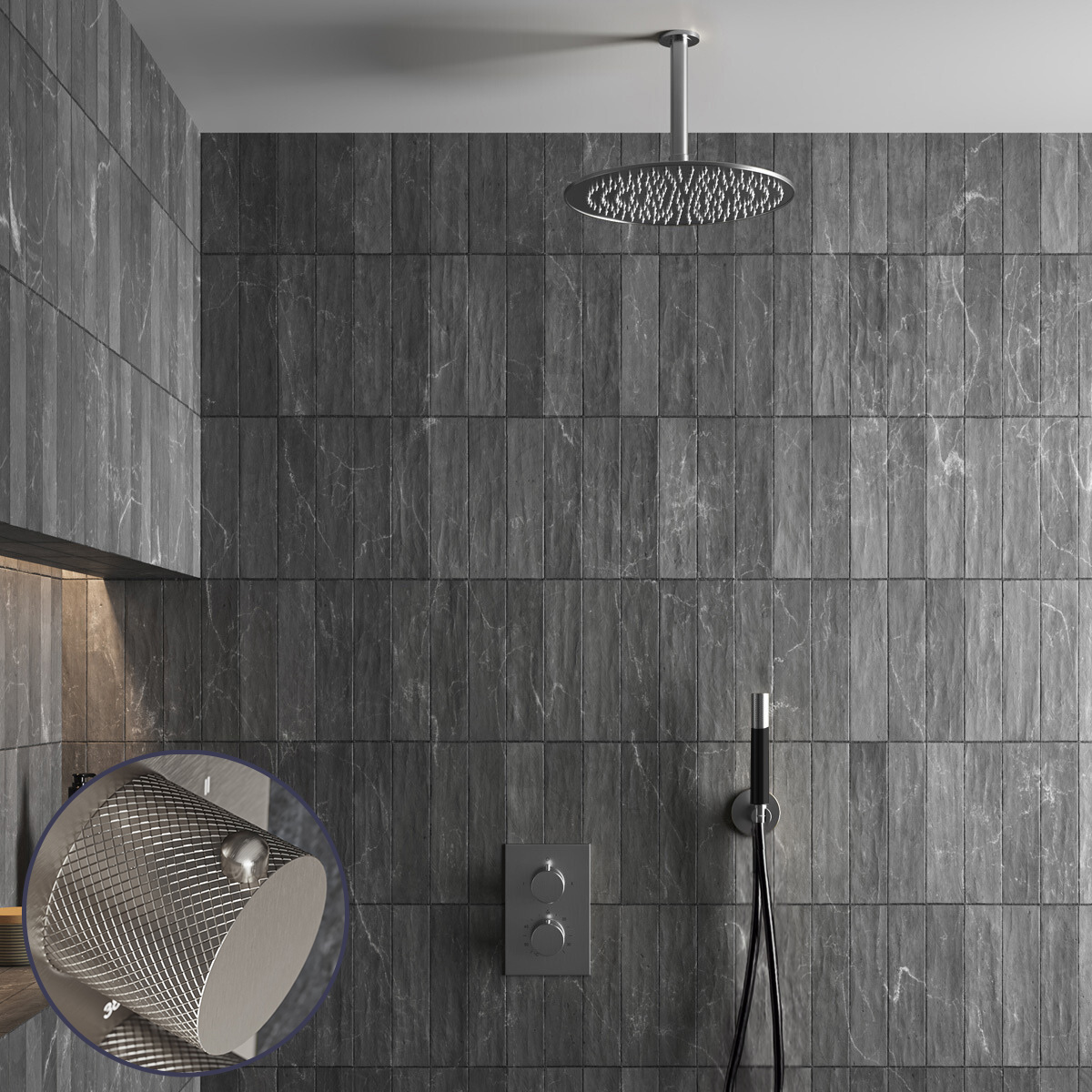 Saniclear Exclusive Curved Pro inbouw regendouche met 30cm hoofddouche en plafondarm RVS