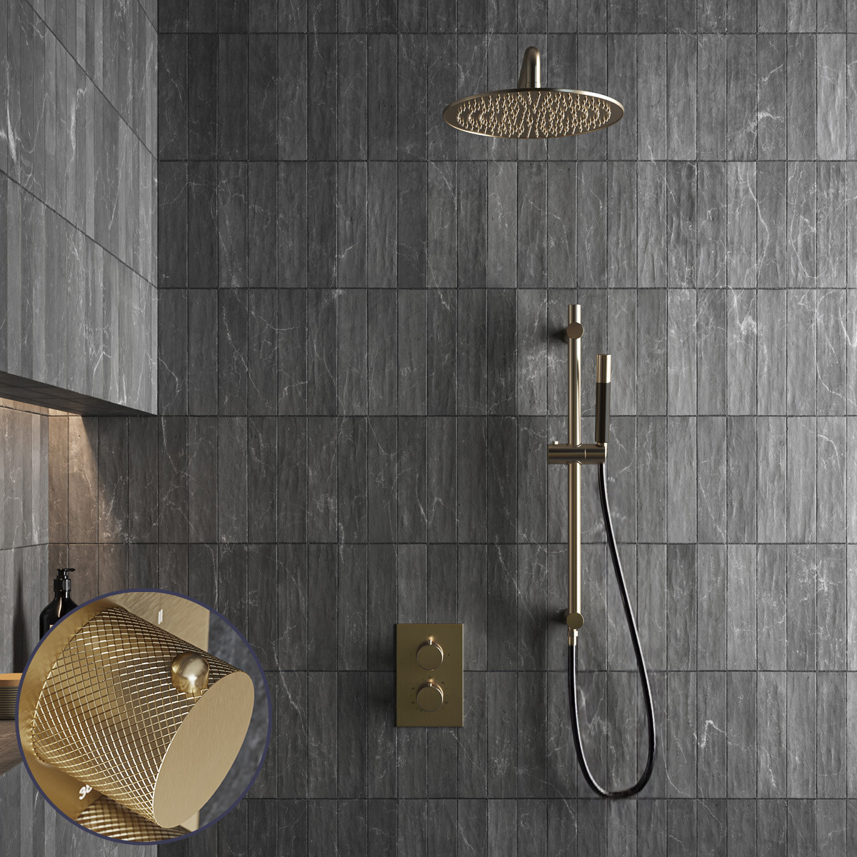 Saniclear Brass Curved Pro inbouw regendouche met 30cm hoofddouche, muurarm en glijstang geborsteld messing - mat goud