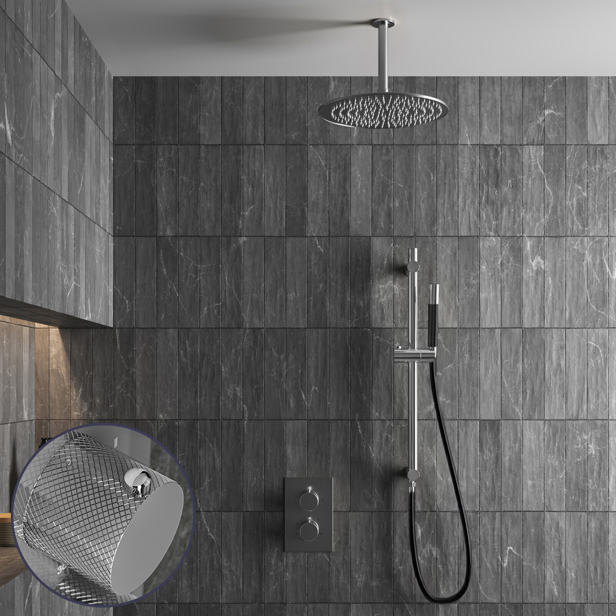 Saniclear Talpa Curved Pro inbouw regendouche met 30cm hoofddouche, plafondarm en glijstang chroom