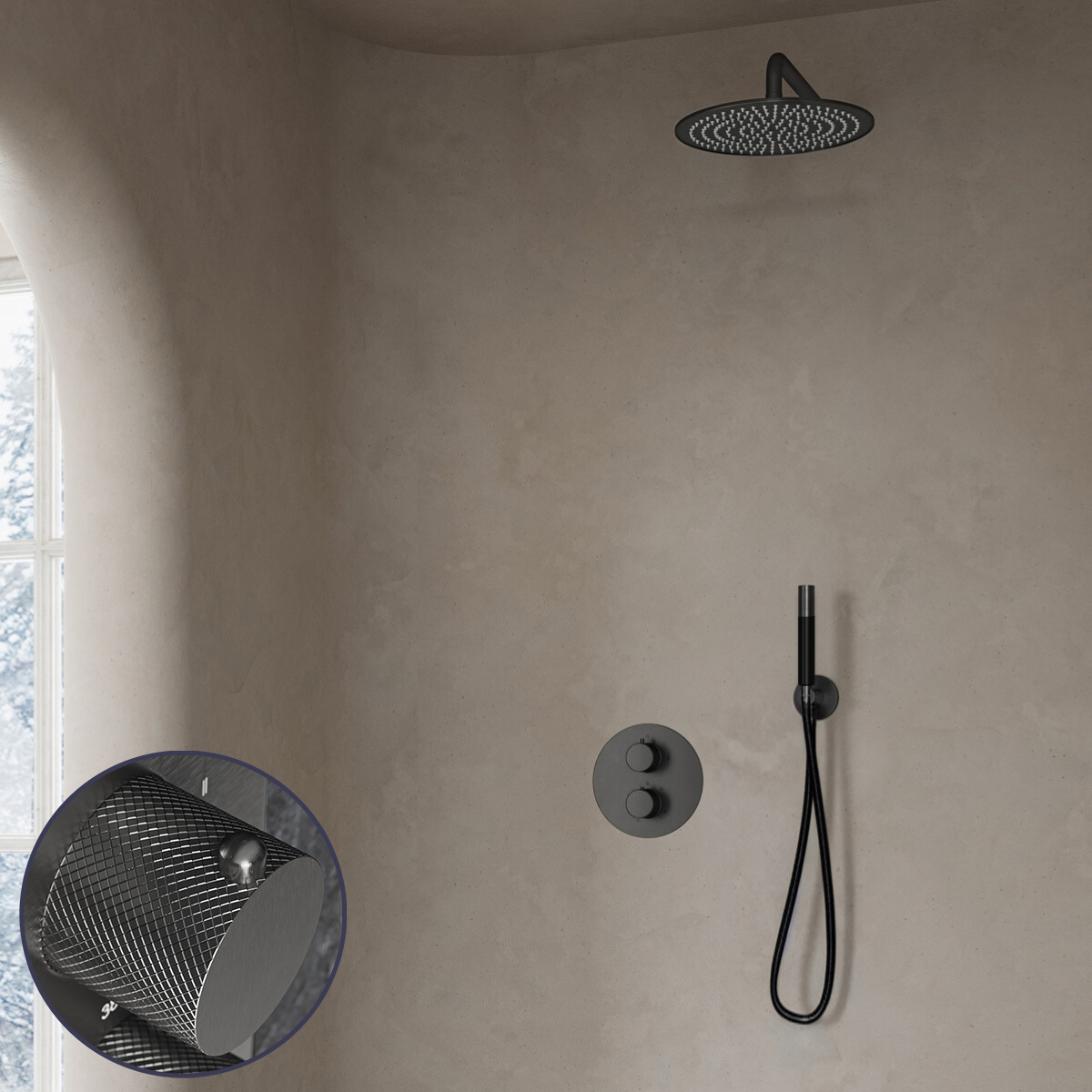 Saniclear Iron Curved Pro inbouw regendouche rond met 30cm hoofddouche en muurarm verouderd ijzer - gunmetal