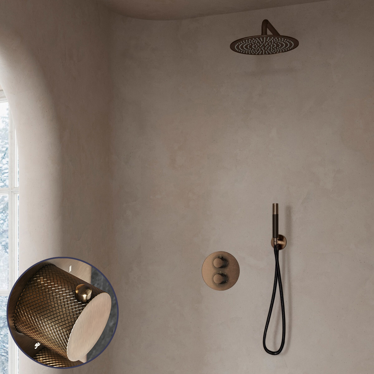 Saniclear Antique Curved Pro inbouw regendouche rond met 30cm hoofddouche en muurarm verouderd messing
