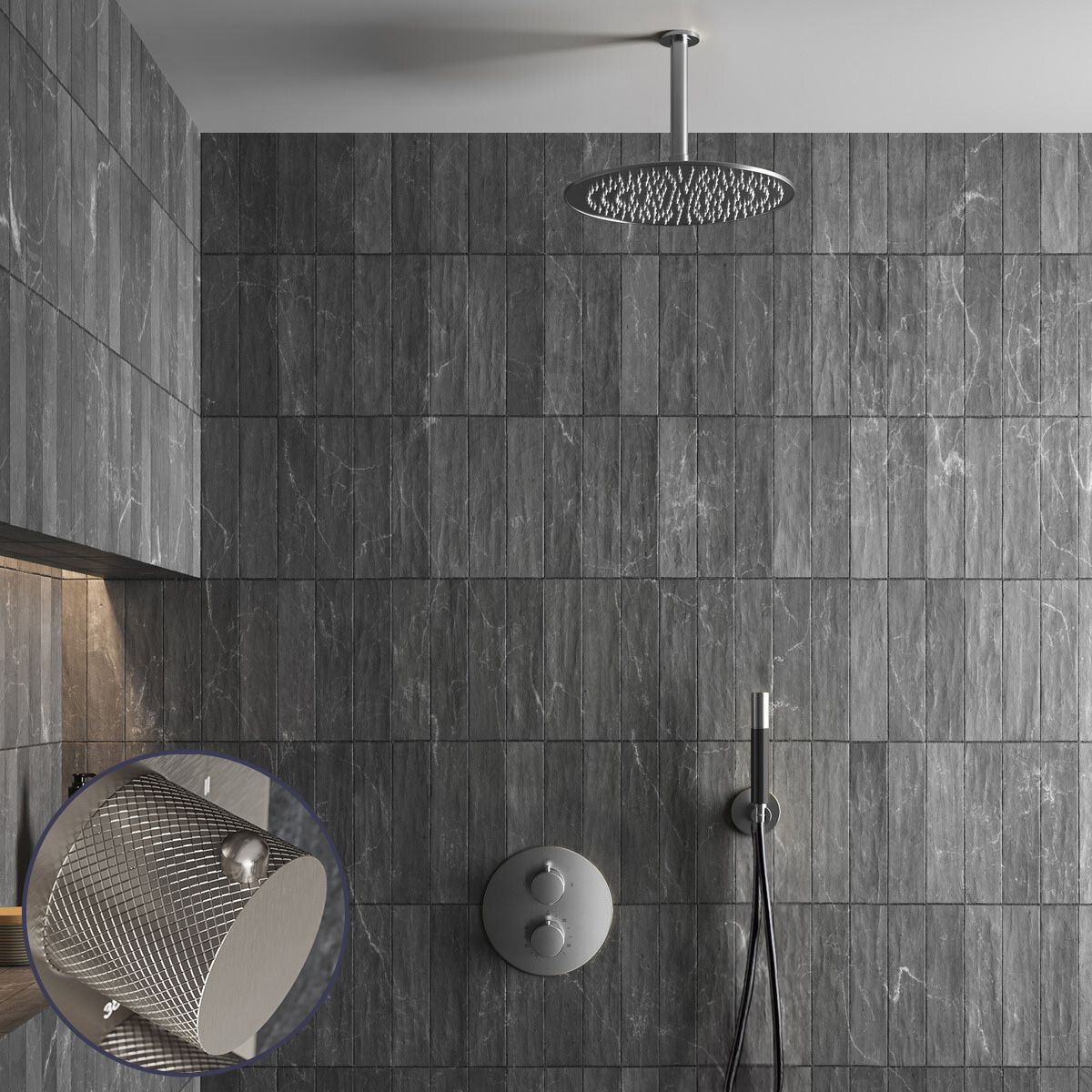 Saniclear Exclusive Curved Pro inbouw regendouche rond met 30cm hoofddouche en plafondarm RVS
