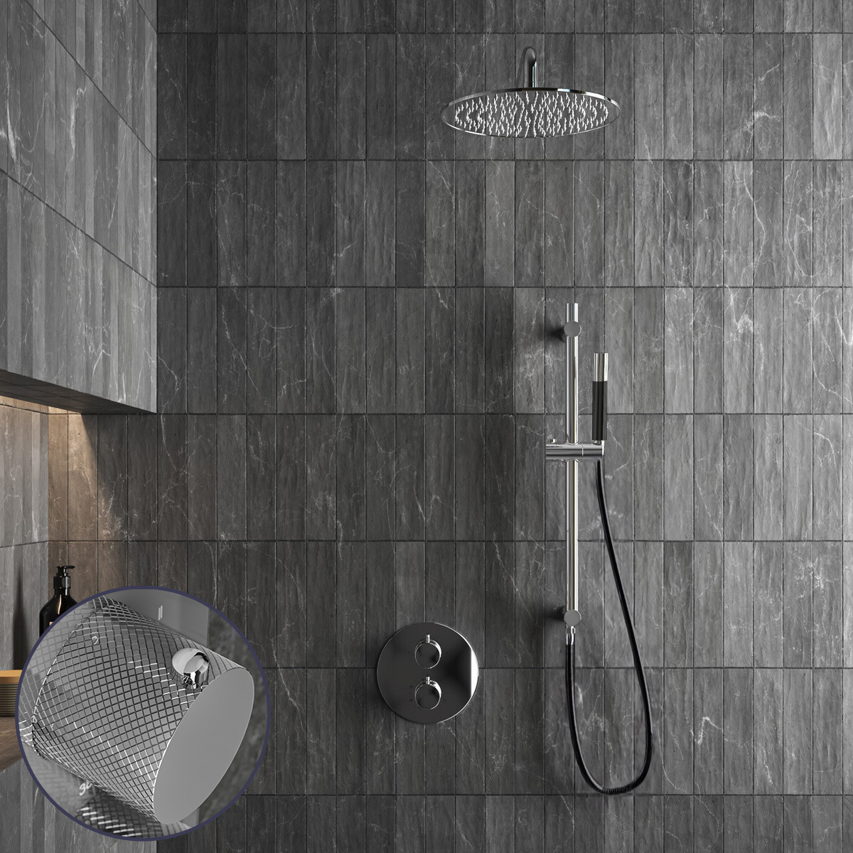 Saniclear Talpa Curved Pro inbouw regendouche rond met 30cm hoofddouche, muurarm en glijstang chroom