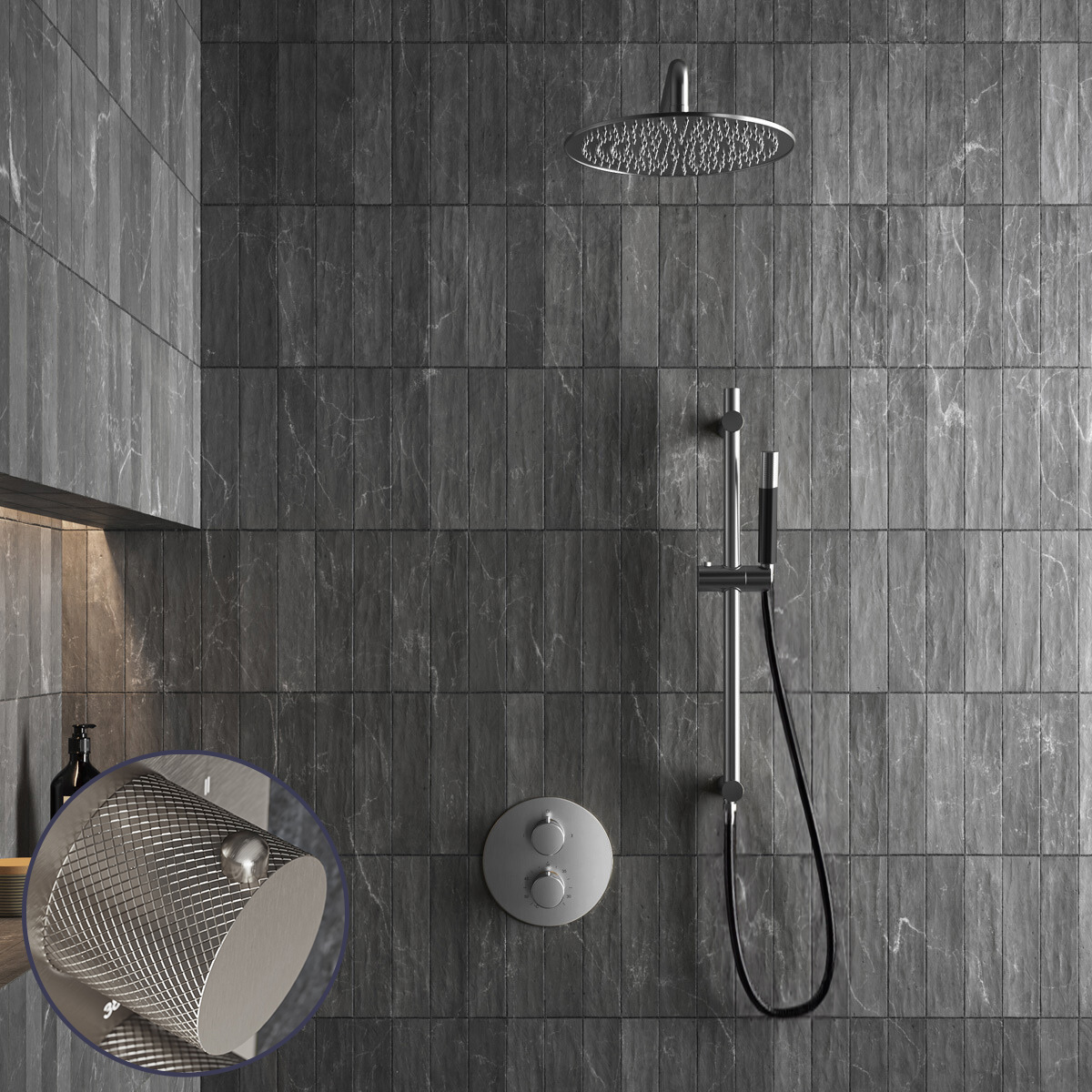 Saniclear Exclusive Curved Pro inbouw regendouche rond met 30cm hoofddouche, muurarm en glijstang RVS