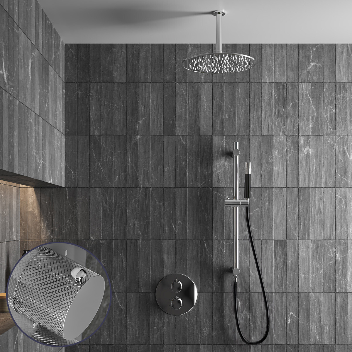 Saniclear Talpa Curved Pro inbouw regendouche rond met 30cm hoofddouche, plafondarm en glijstang chroom