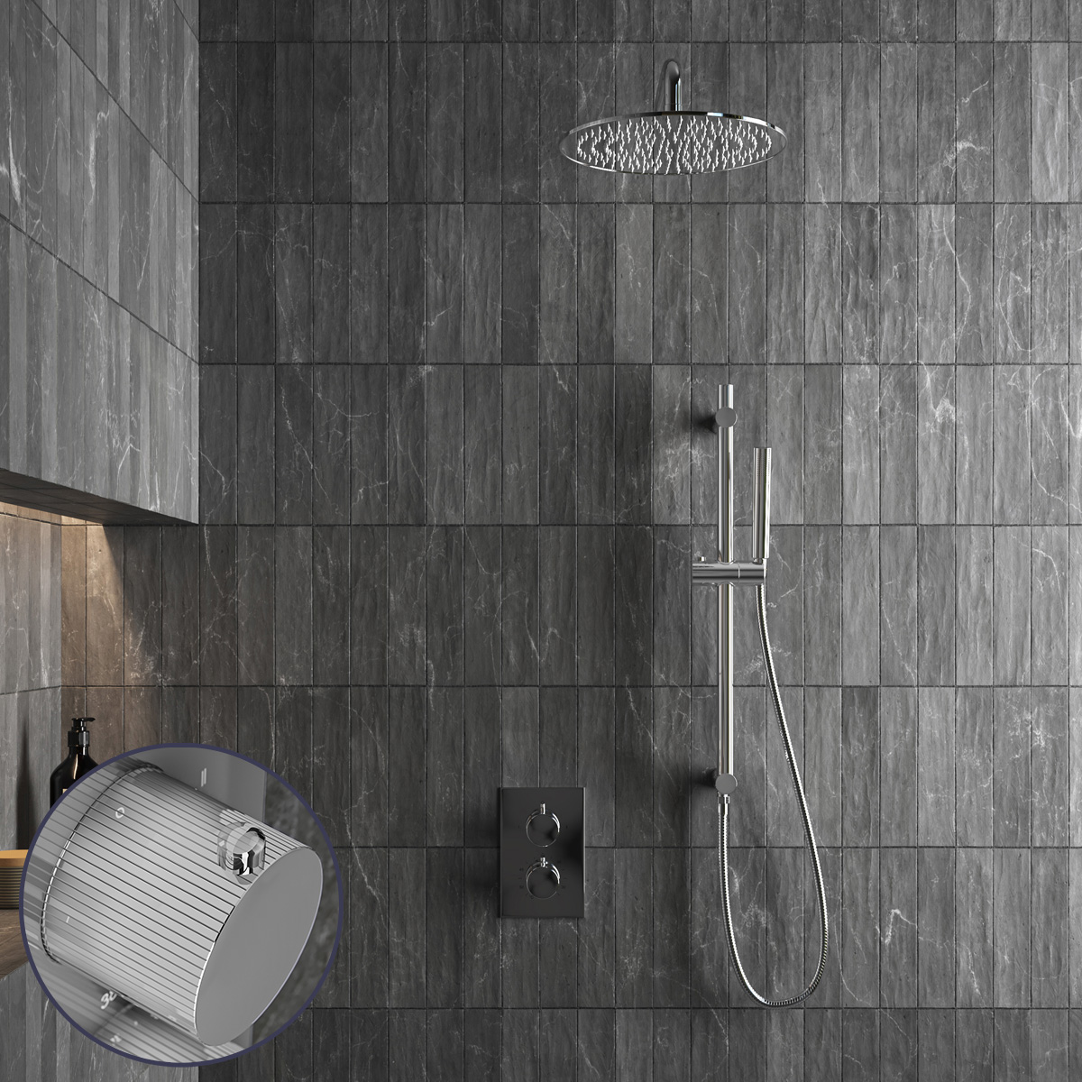 Saniclear Talpa Stripes inbouw regendouche met 20cm hoofddouche, muurarm en glijstang chroom