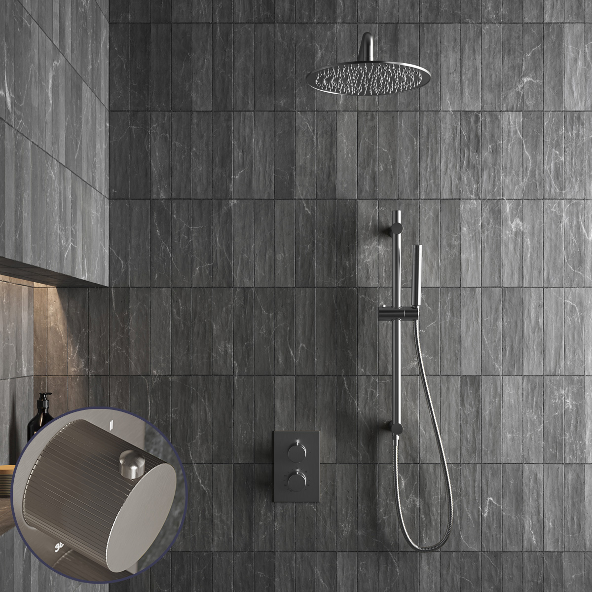 Saniclear Exclusive Stripes inbouw regendouche met 30cm hoofddouche, muurarm en glijstang RVS