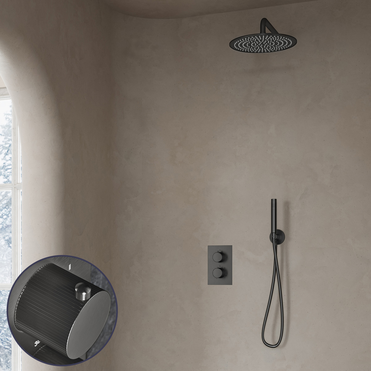 Saniclear Iron Stripes inbouw regendouche met 30cm hoofddouche en muurarm verouderd ijzer - gunmetal