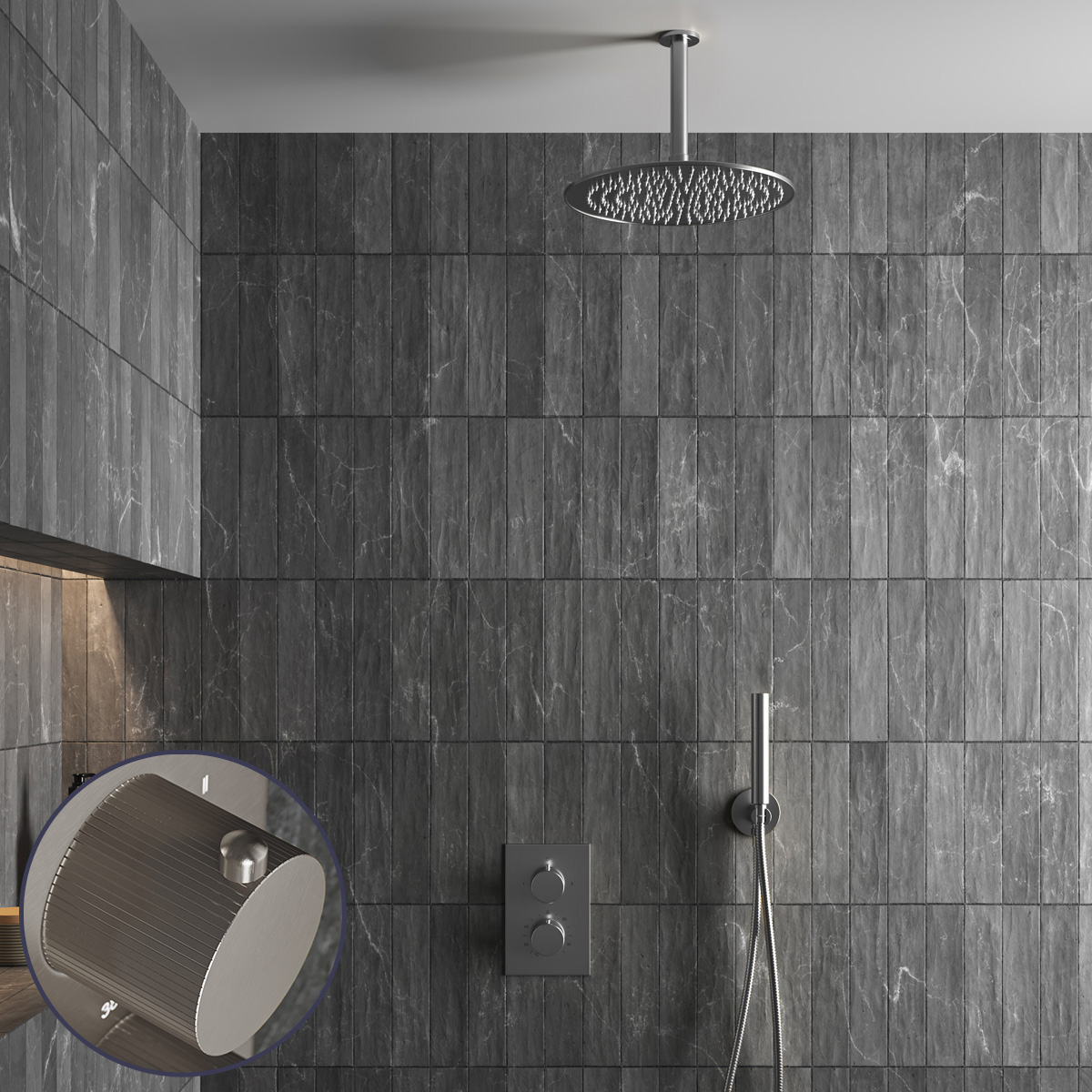 Saniclear Exclusive Stripes inbouw regendouche met 30cm hoofddouche en plafondarm RVS