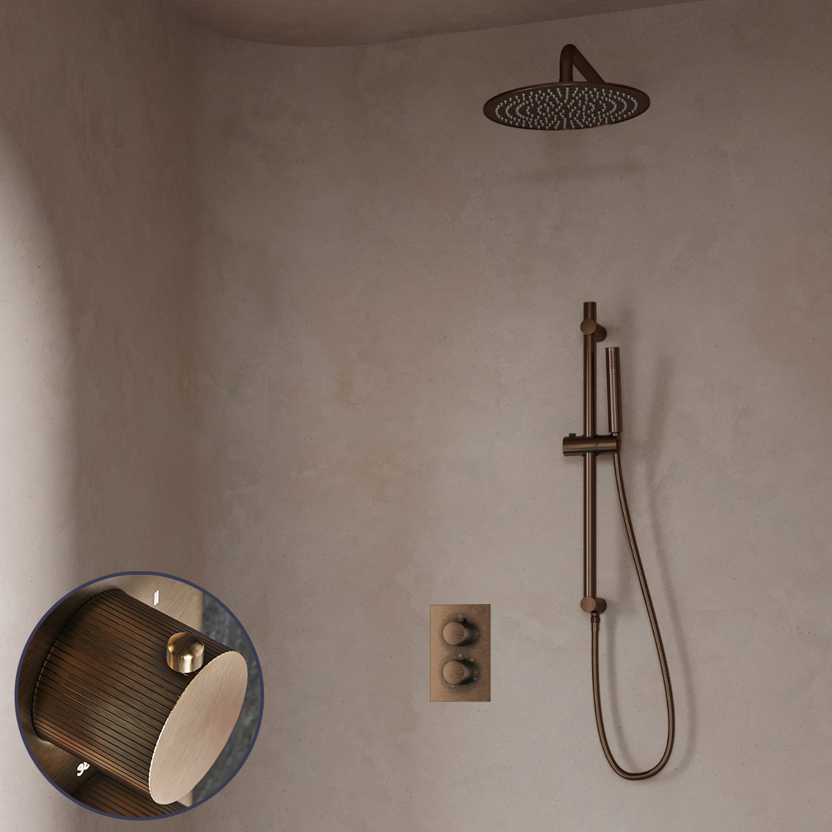 Saniclear Antique Stripes inbouw regendouche met 30cm hoofddouche, muurarm en glijstang verouderd messing