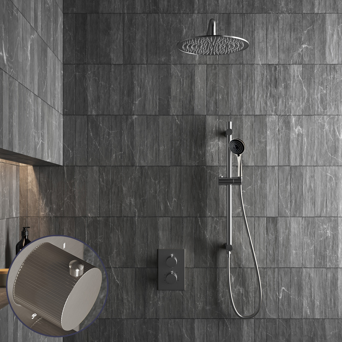 Saniclear Exclusive Stripes inbouw regendouche met 30cm hoofddouche, muurarm, 3 standen handdouche en glijstang RVS