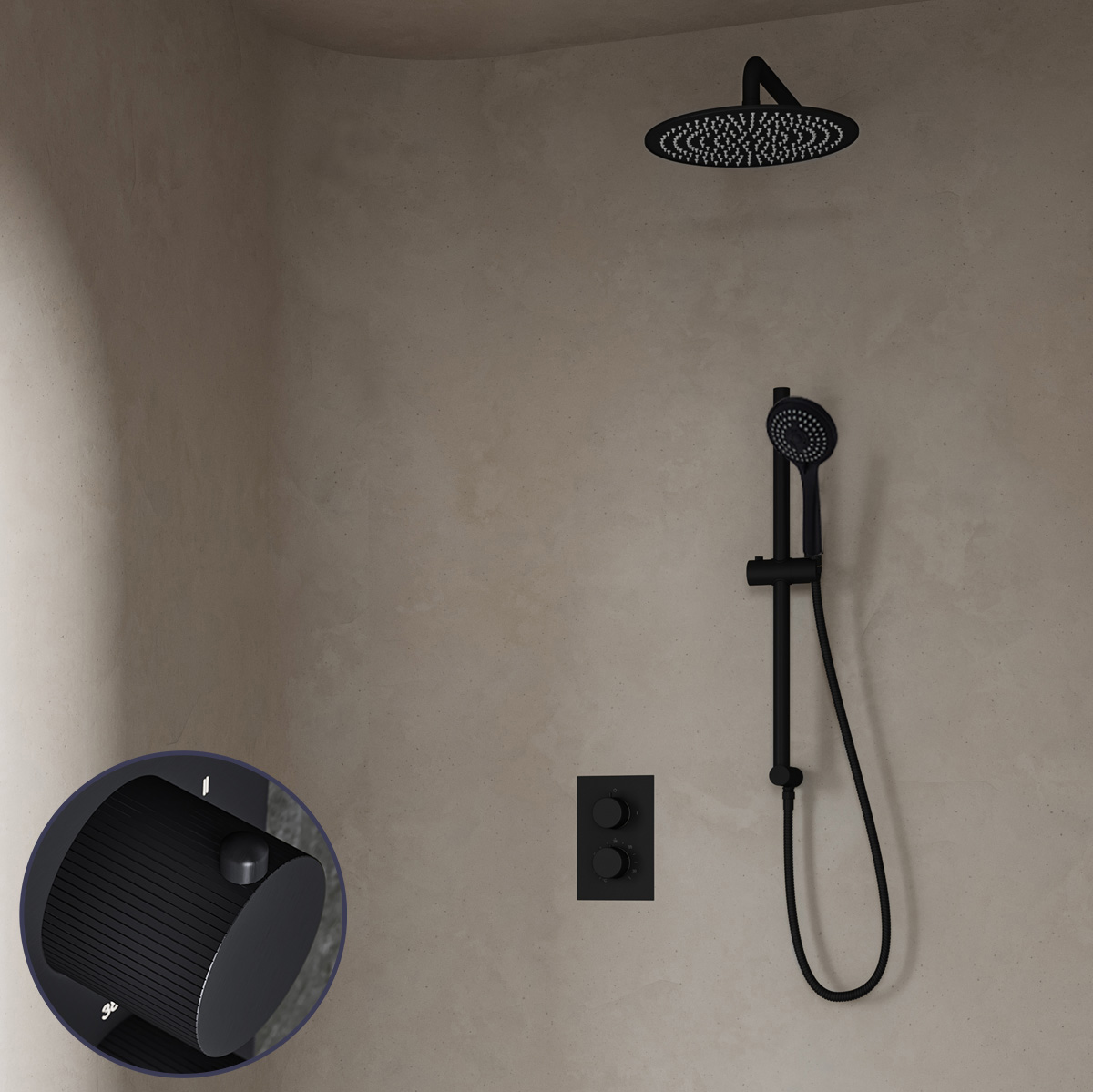 Saniclear Nero Stripes inbouw regendouche met 30cm hoofddouche, muurarm, 3 standen handdouche en glijstang zwart mat