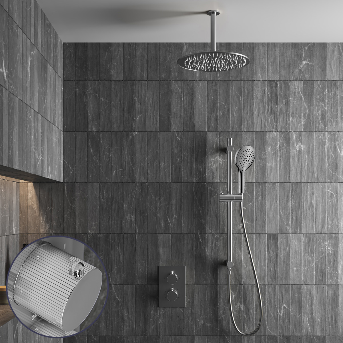 Saniclear Talpa Stripes inbouw regendouche met 30cm hoofddouche, plafondarm, 2 standen handdouche en glijstang chroom