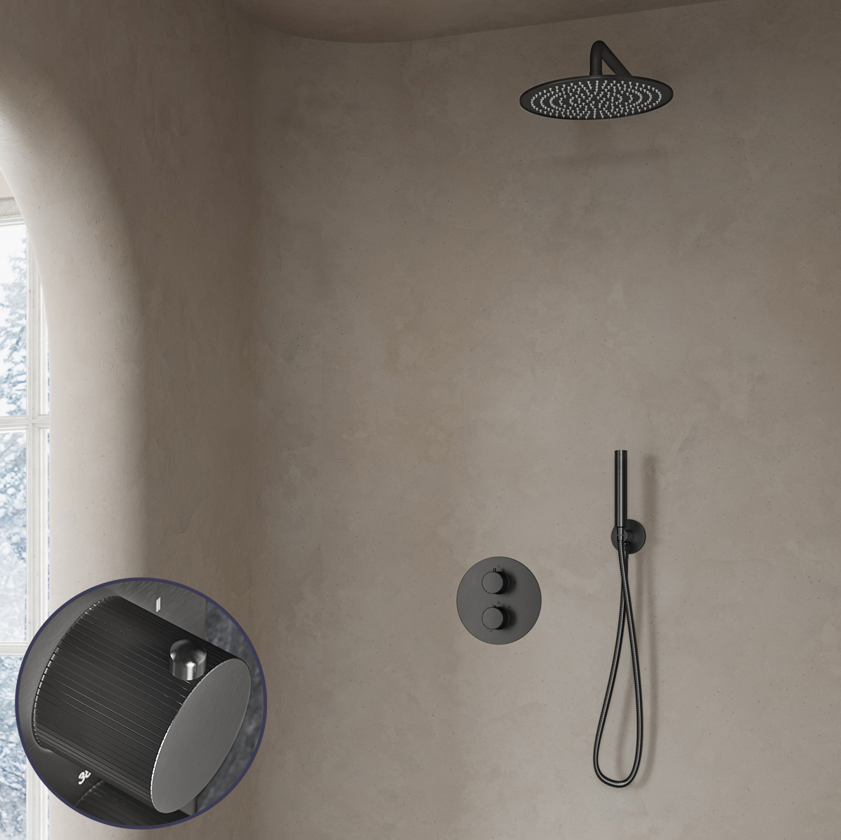 Saniclear Iron Stripes inbouw regendouche rond met 30cm hoofddouche en muurarm verouderd ijzer - gunmetal