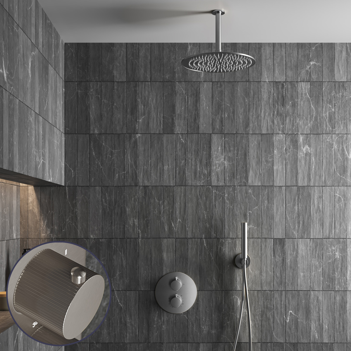 Saniclear Exclusive Stripes inbouw regendouche rond met 30cm hoofddouche en plafondarm RVS