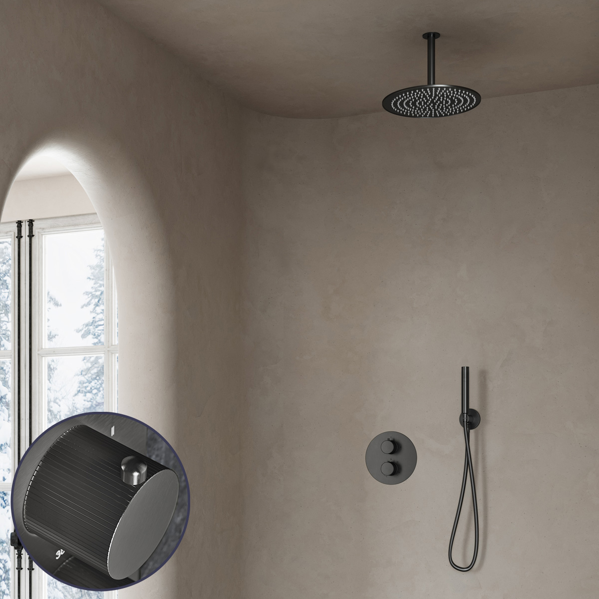 Saniclear Iron Stripes inbouw regendouche rond met 30cm hoofddouche en plafondarm verouderd ijzer - gunmetal