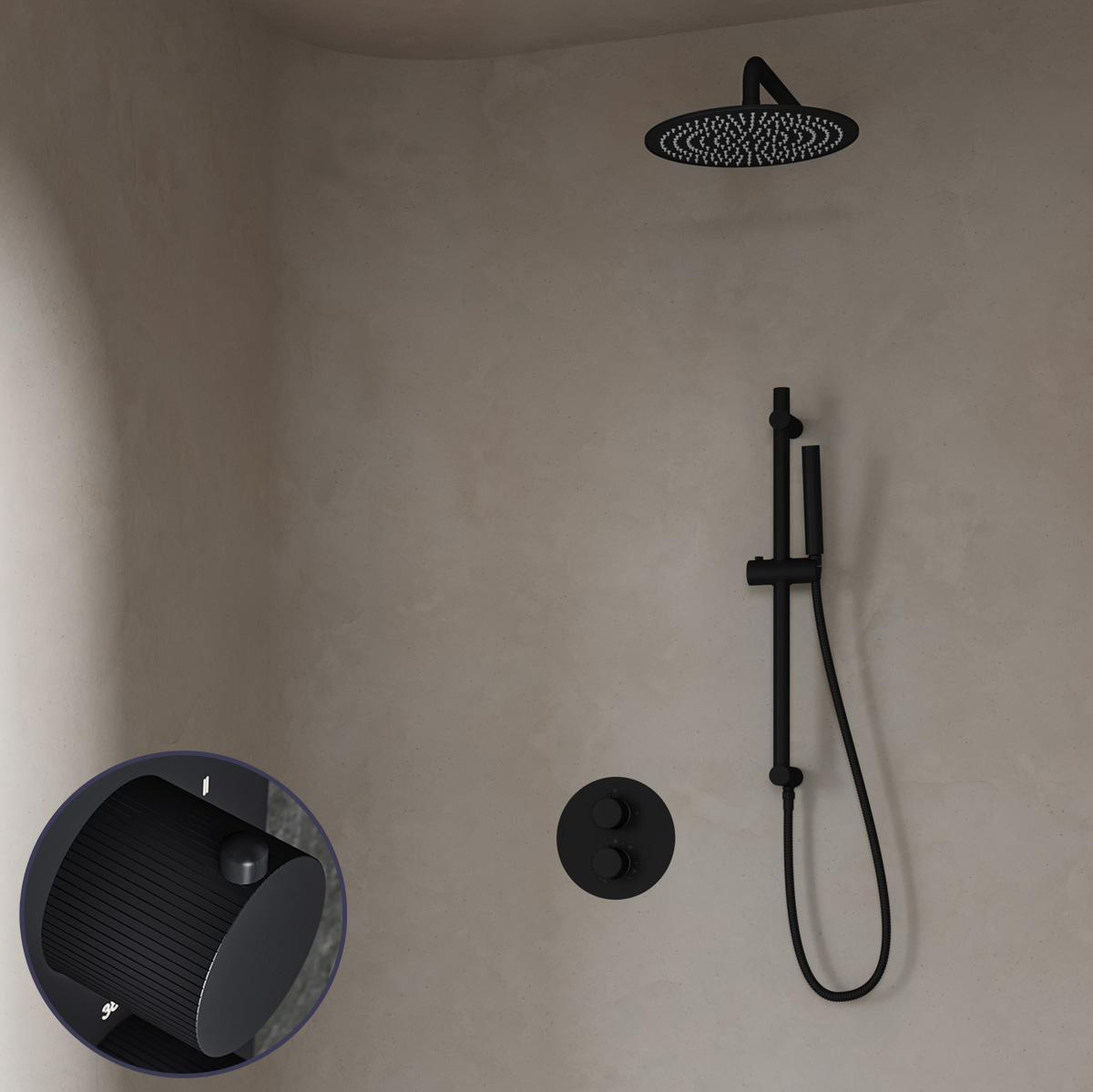 Saniclear Nero Stripes inbouw regendouche rond met 30cm hoofddouche, muurarm en glijstang zwart mat