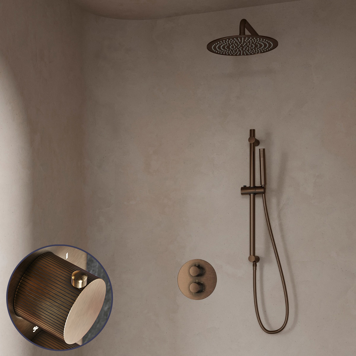 Saniclear Antique Stripes inbouw regendouche rond met 30cm hoofddouche, muurarm en glijstang verouderd messing