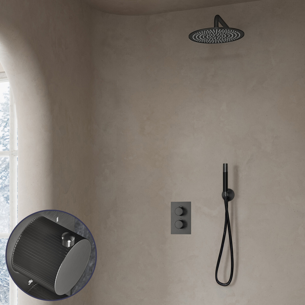 Saniclear Iron Stripes Pro inbouw regendouche met 30cm hoofddouche en muurarm verouderd ijzer - gunmetal
